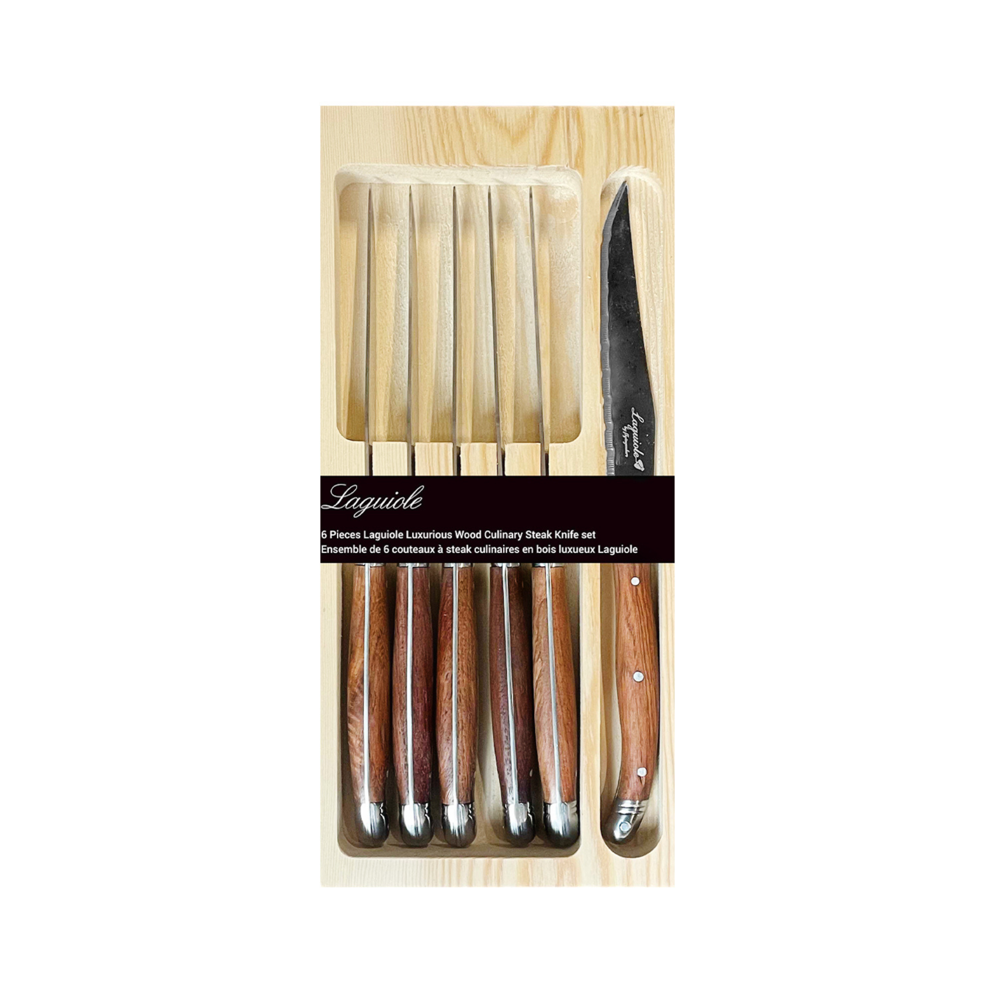 Ensemble de 6 couteaux à steak Laguiole Brun