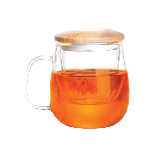 Tasse à thé en verre 500ml avec infuseur et couvercle en bambou