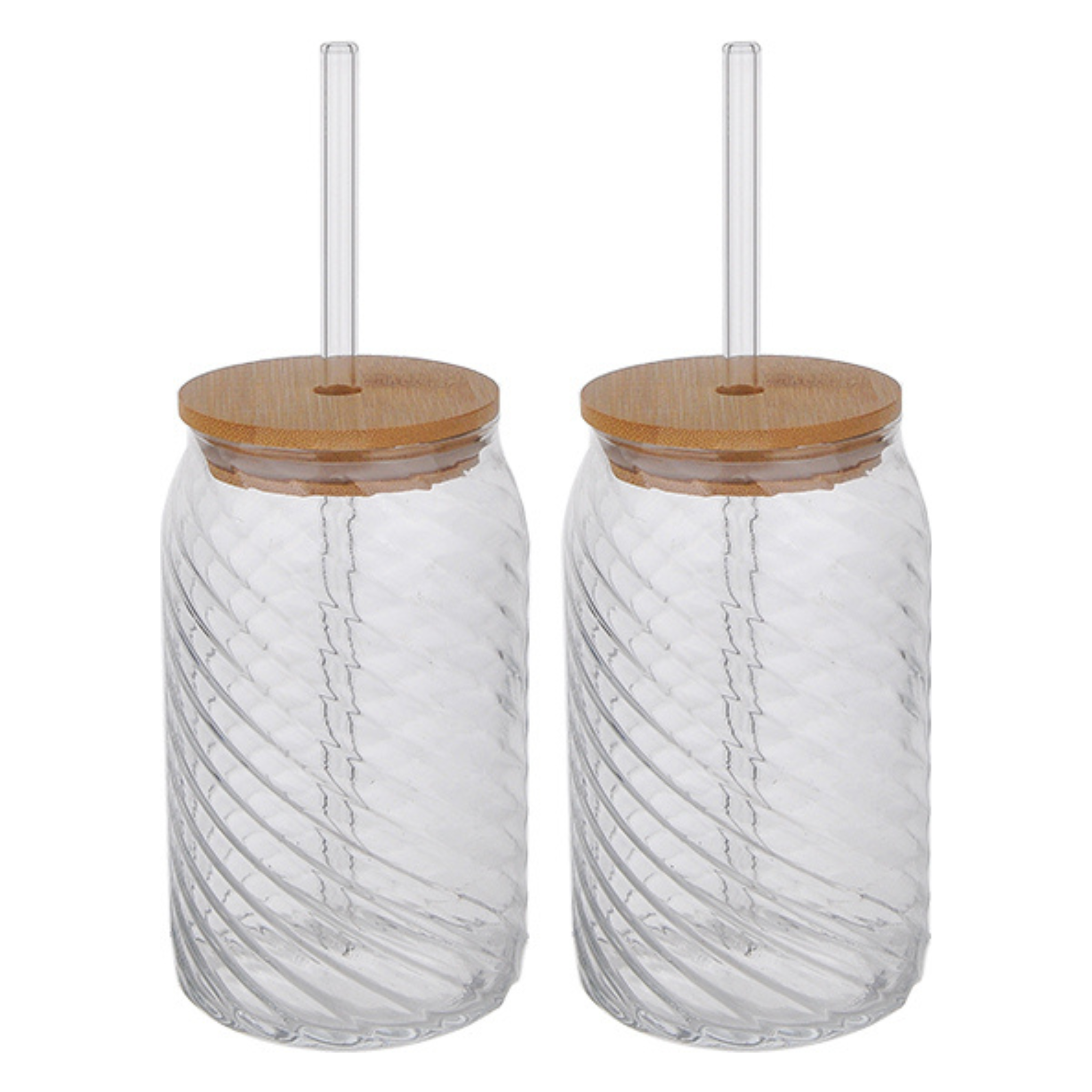 Ensemble de 2 tasses en verre avec couvercles en bambou et pailles