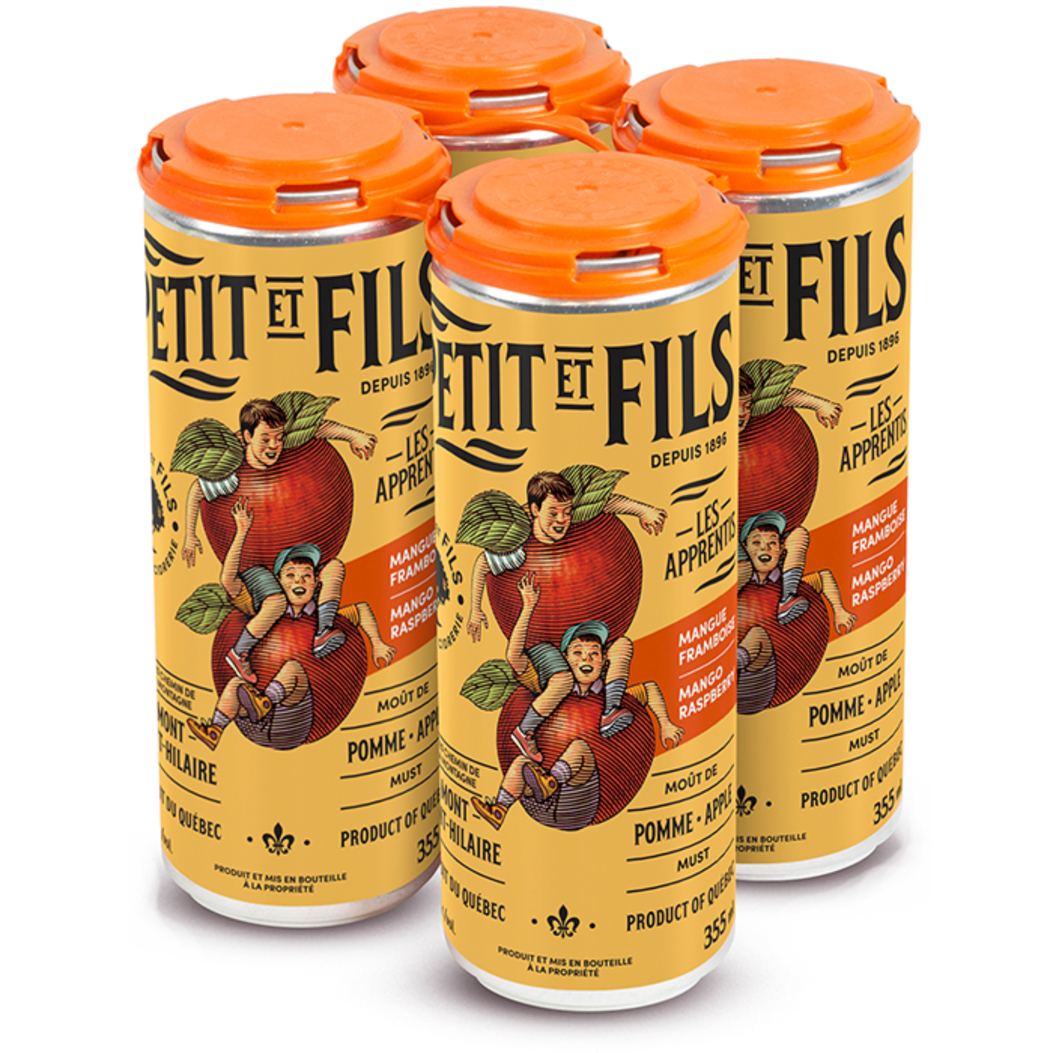 Moût de pomme pétillant mangue et framboise 355ml (unité) - Petit et Fils