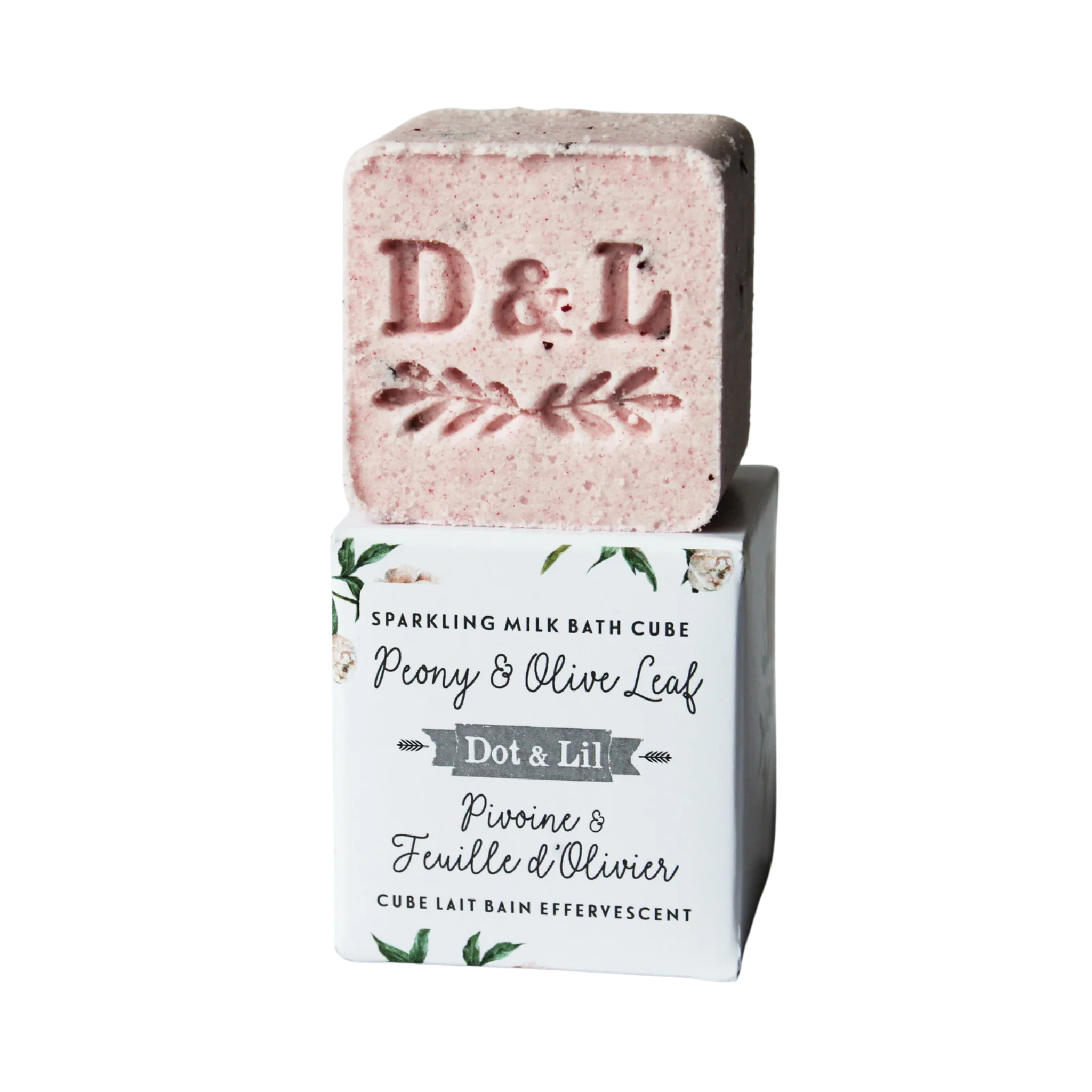 Cube de bain pétillant au lait Pivoine & feuille d’olivier 95 g - Dot & Lil