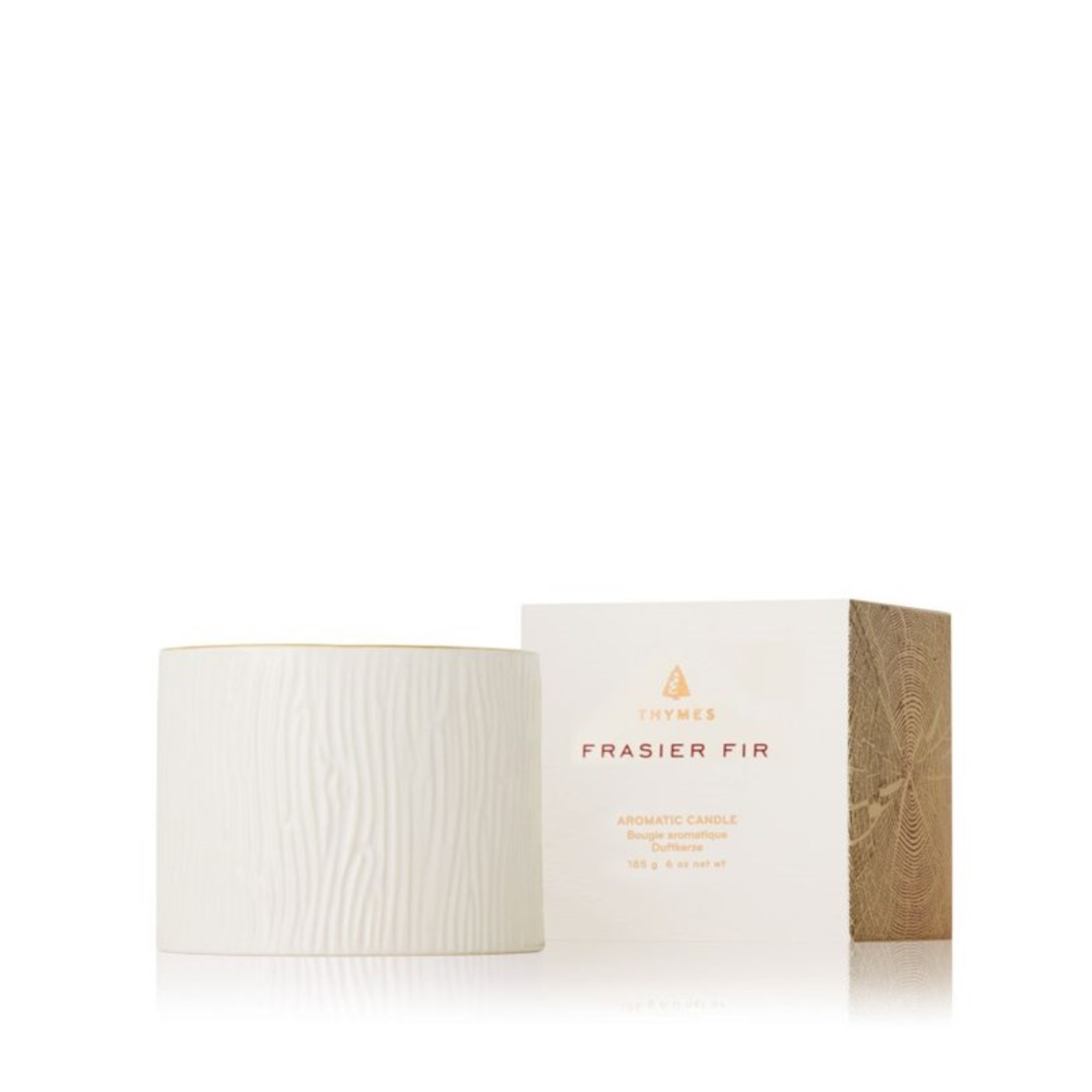 Chandelle Frasier Fir motif bois Blanc 185g - Thymes