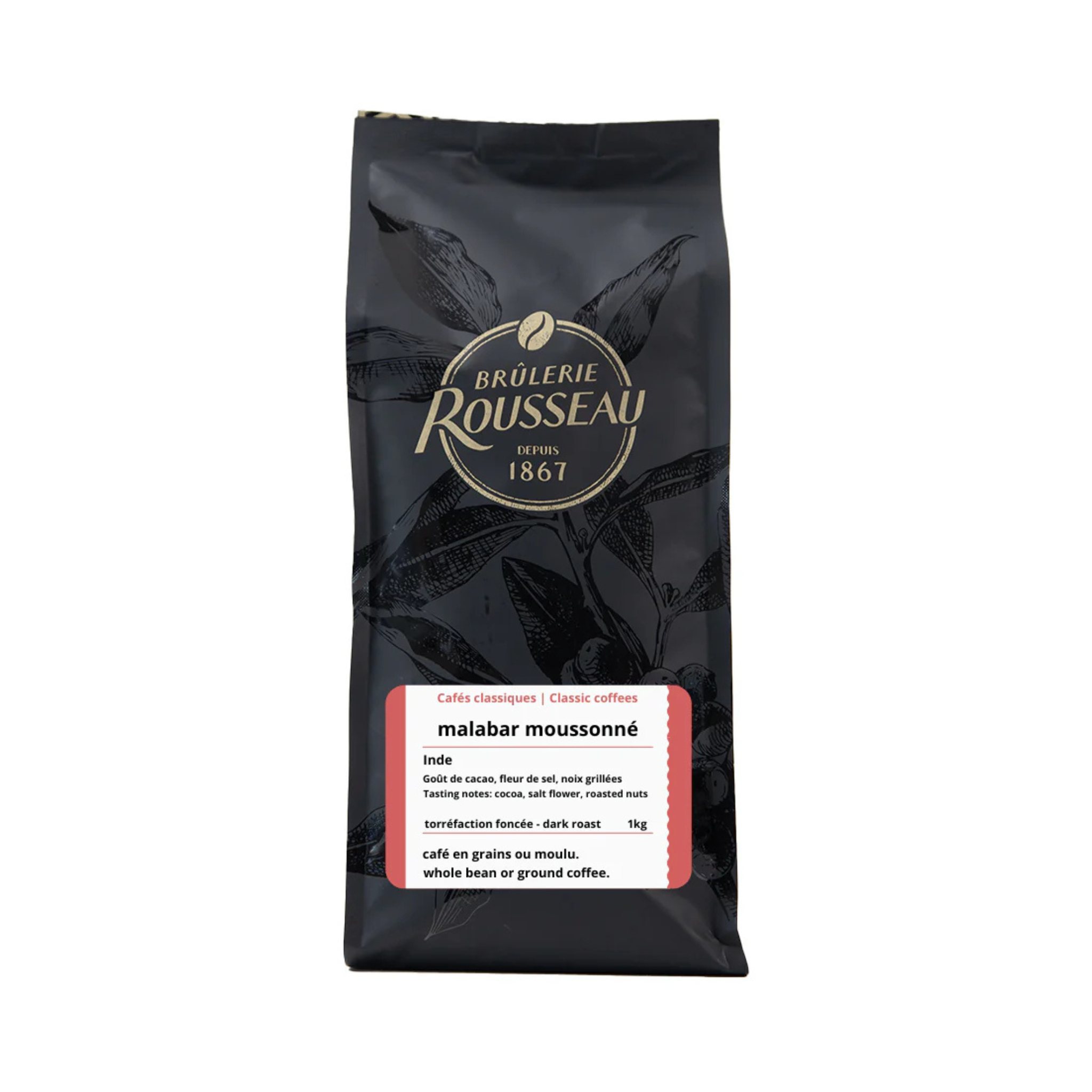 Sac de café en grains Malabar Moussonné 1kg - Brûlerie Rousseau