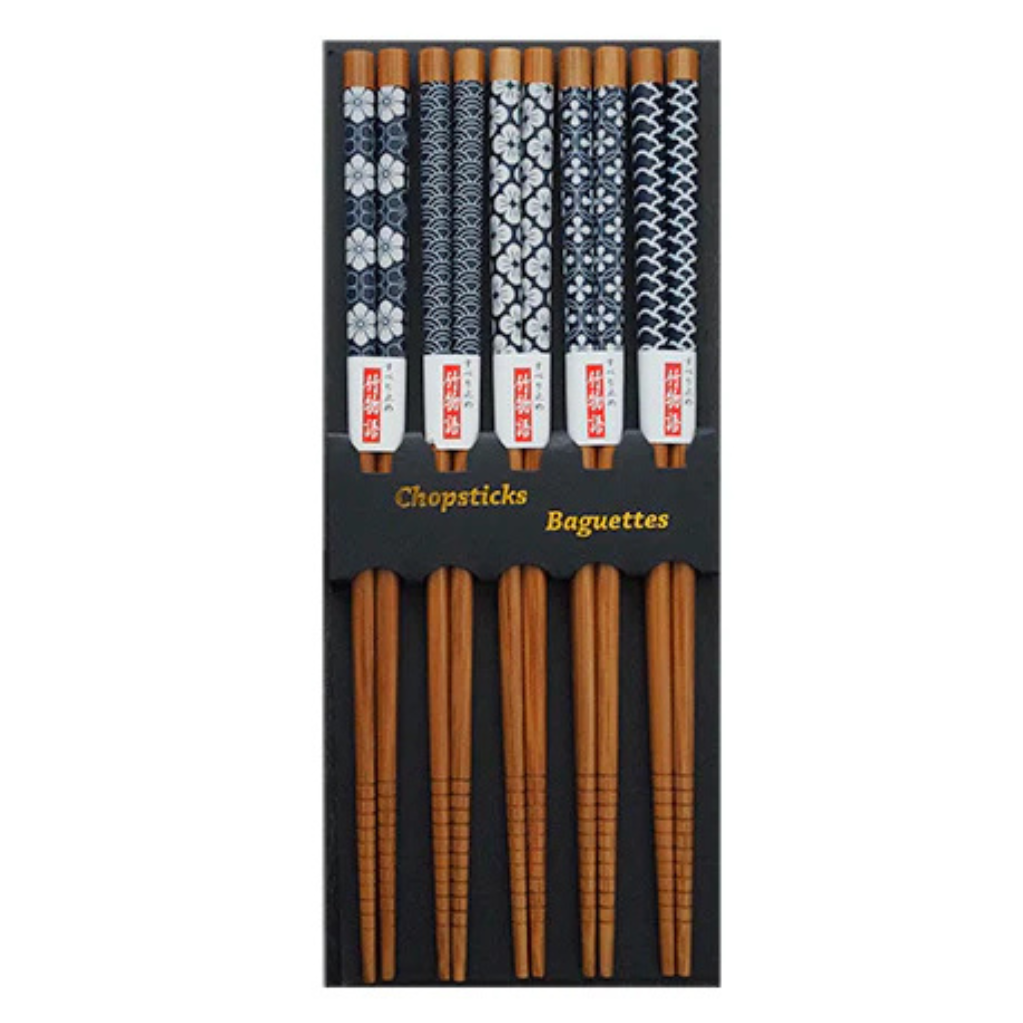 Ensemble de 5 paires de baguettes en bambou Bleu