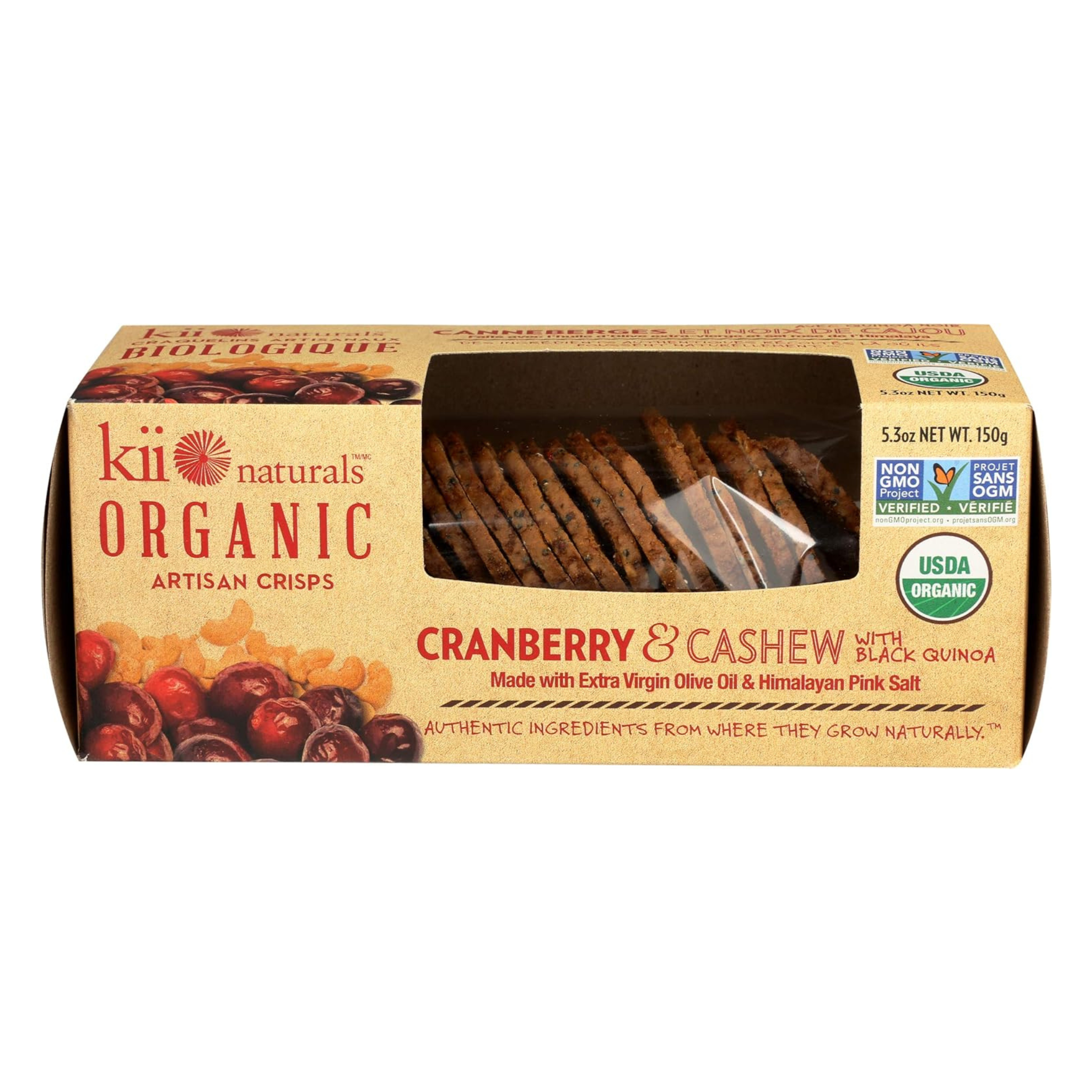 Organic Cranberry, Cashew &amp; Black Quinoa Crackers 150g - Kii Naturals