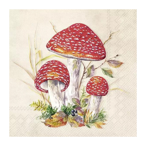 Ensemble de 20 serviettes de table en papier Crème Champignons