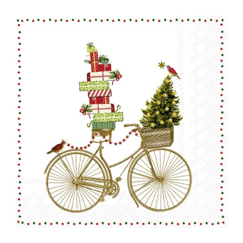 Ensemble de 20 serviettes de table en papier vélo de Noël