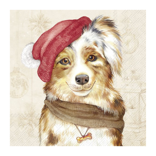 Ensemble de 20 serviettes de table en papier chien Noël