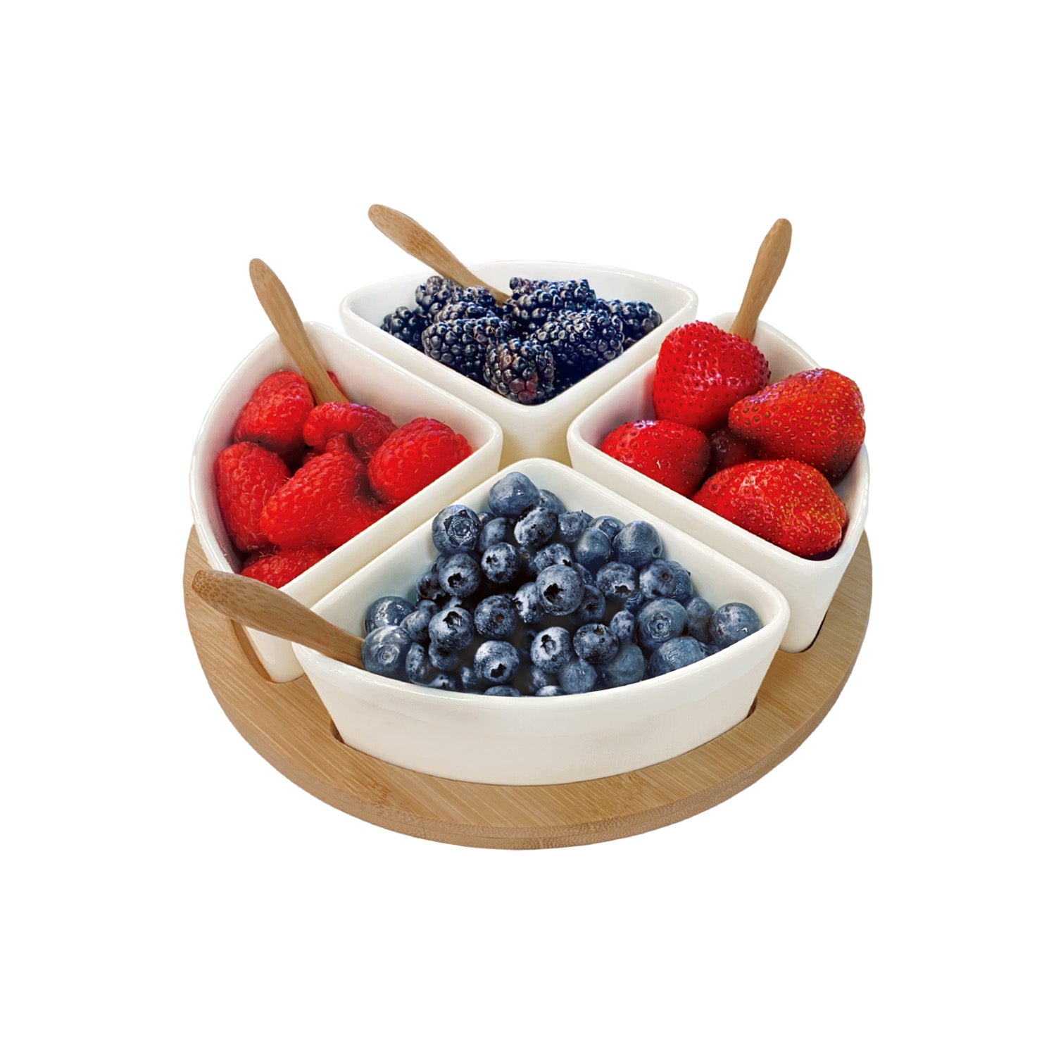 Plateau de service rond avec bols en triangle