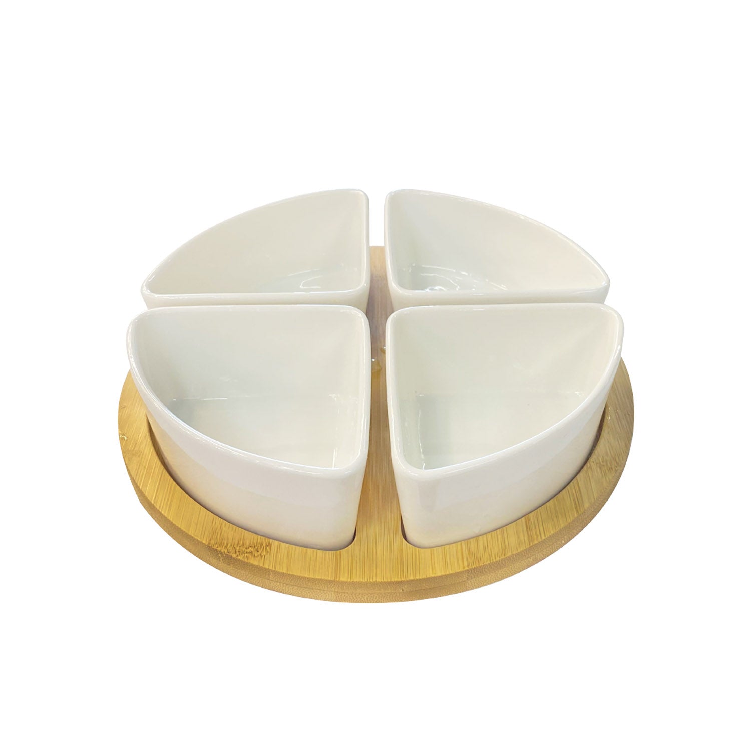 Plateau de service rond avec bols en triangle