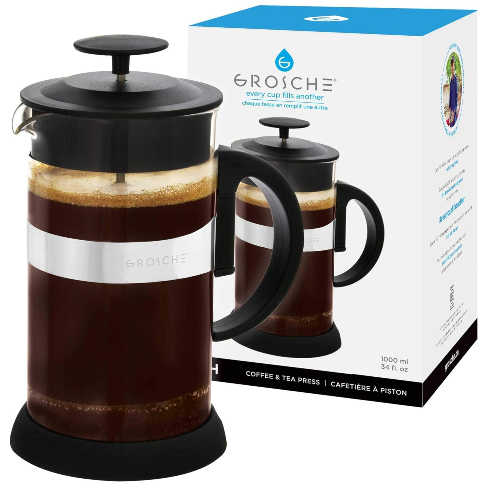 Cafetière à piston Noire 1000ml - Grosche