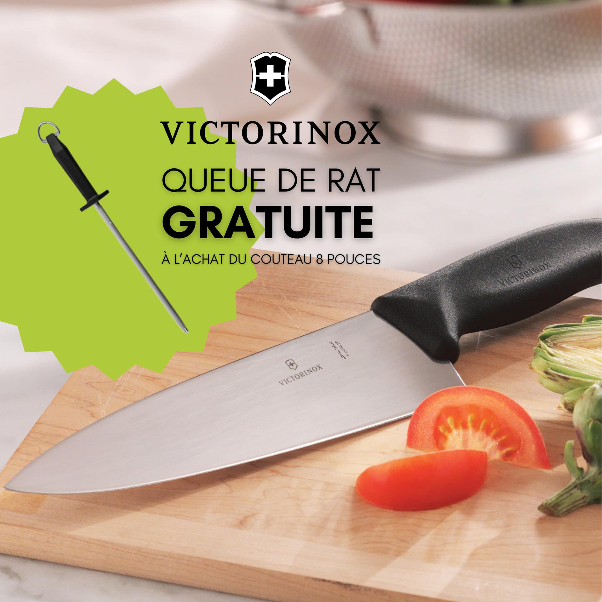 Couteau de chef 8" Swiss Classic + queue de rat gratuite (Cadeau avec achat) - Victorinox