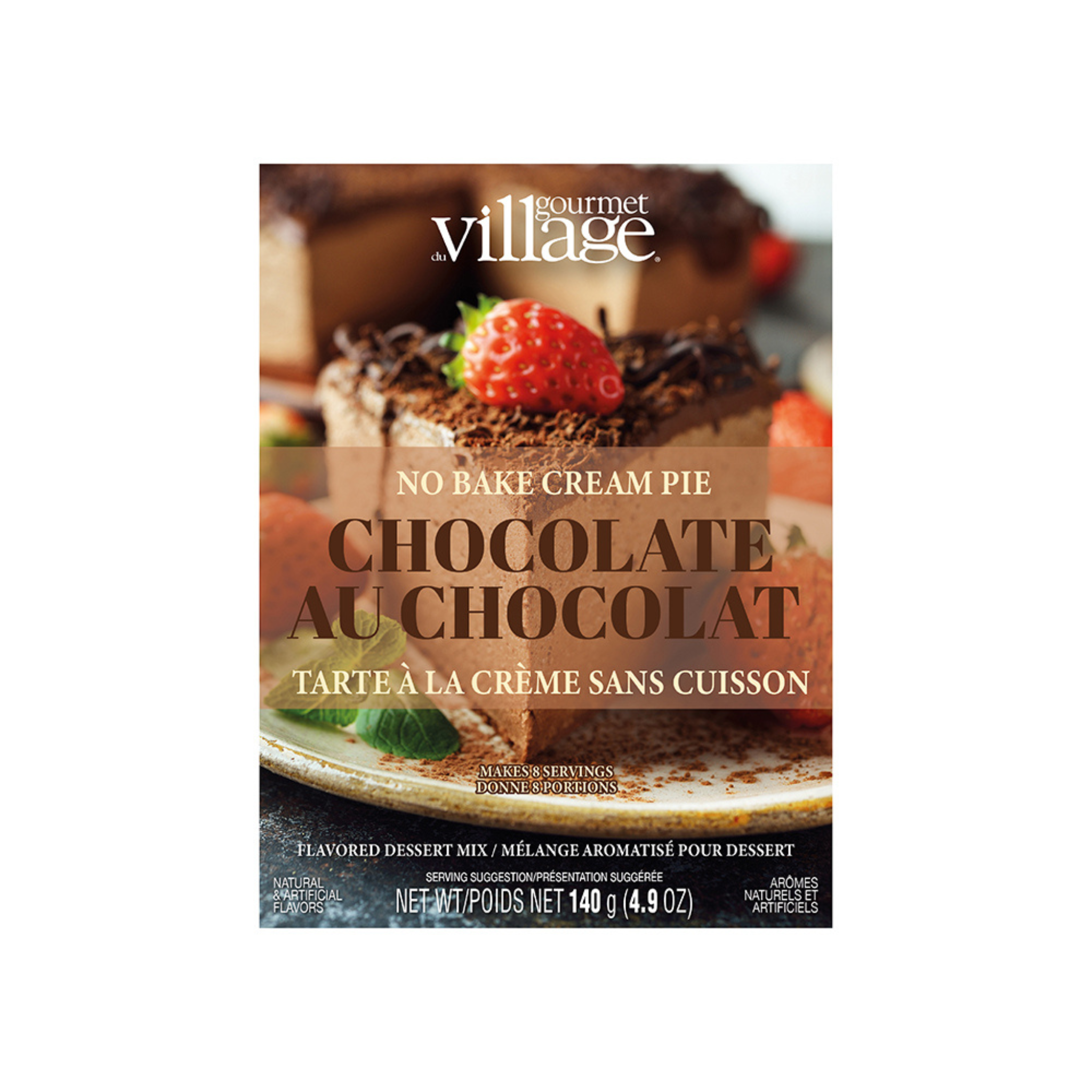 Mélange pour tarte à la crème sans cuisson au chocolat Gourmet du Village 140g packaging