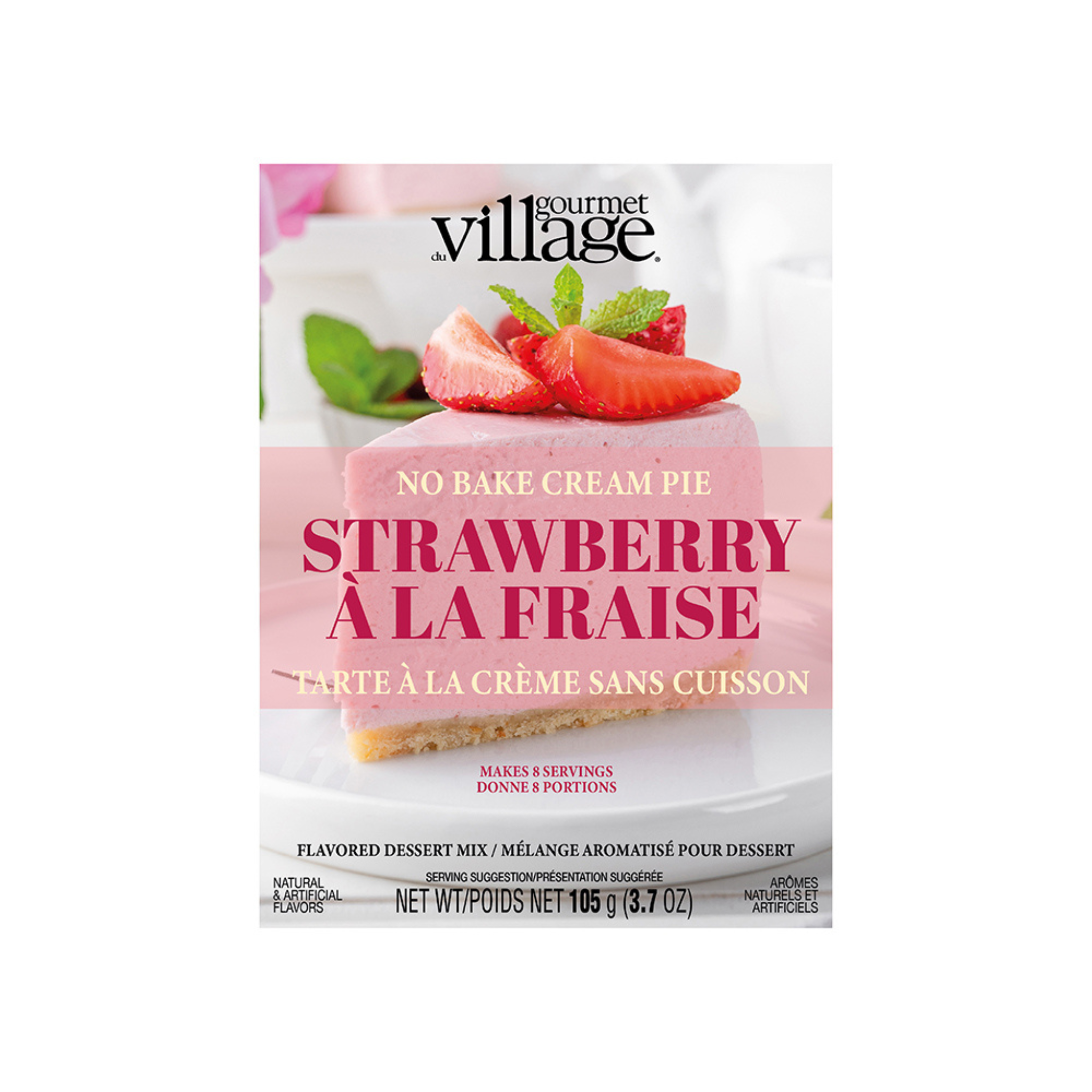 Mélange pour tarte à la crème sans cuisson à la fraise Gourmet du Village 105g packaging