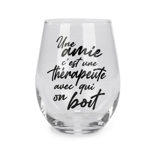 Verre à vin sans pied "Une amie, c'est une thérapeute..."