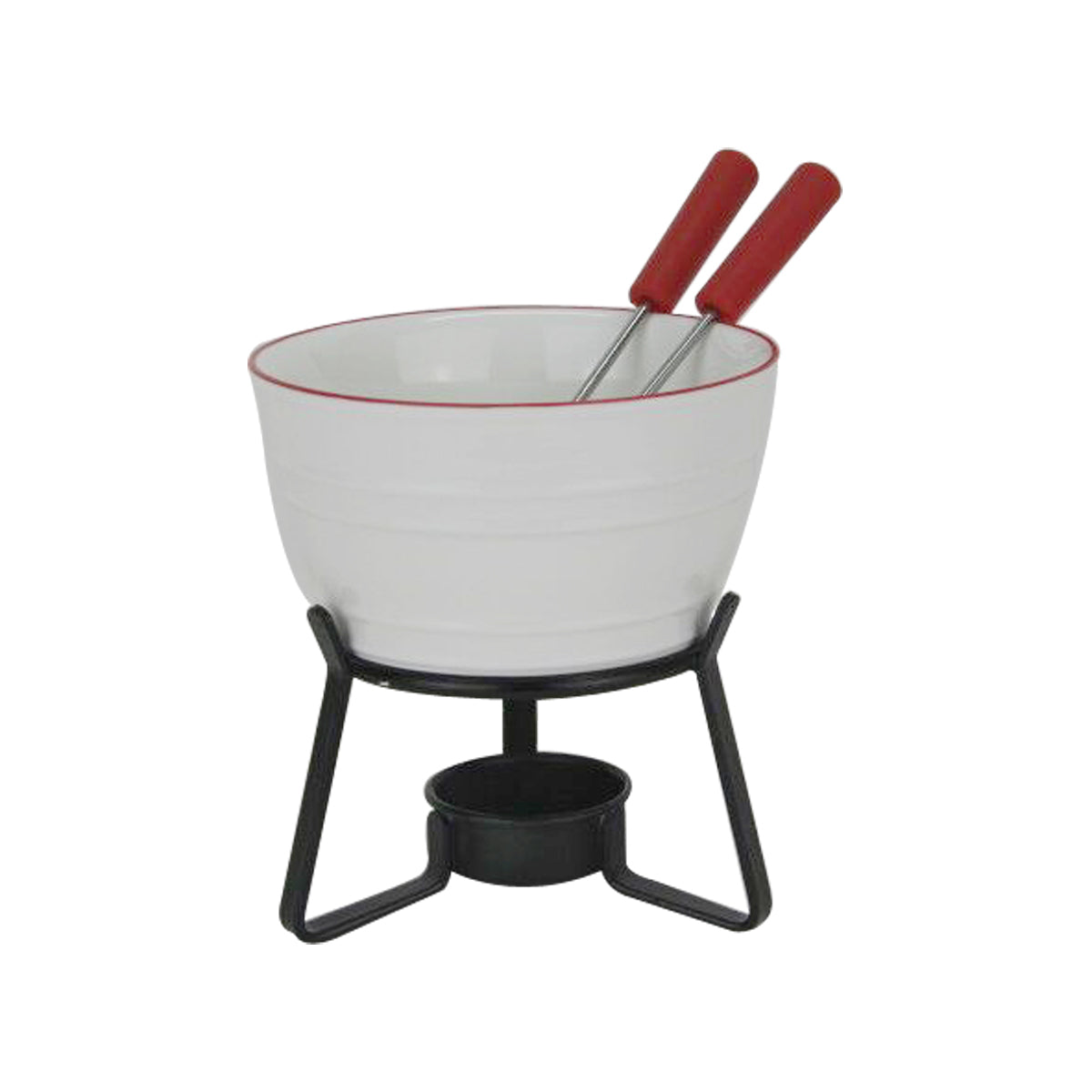 Ensemble à fondue blanc avec bord rouge
