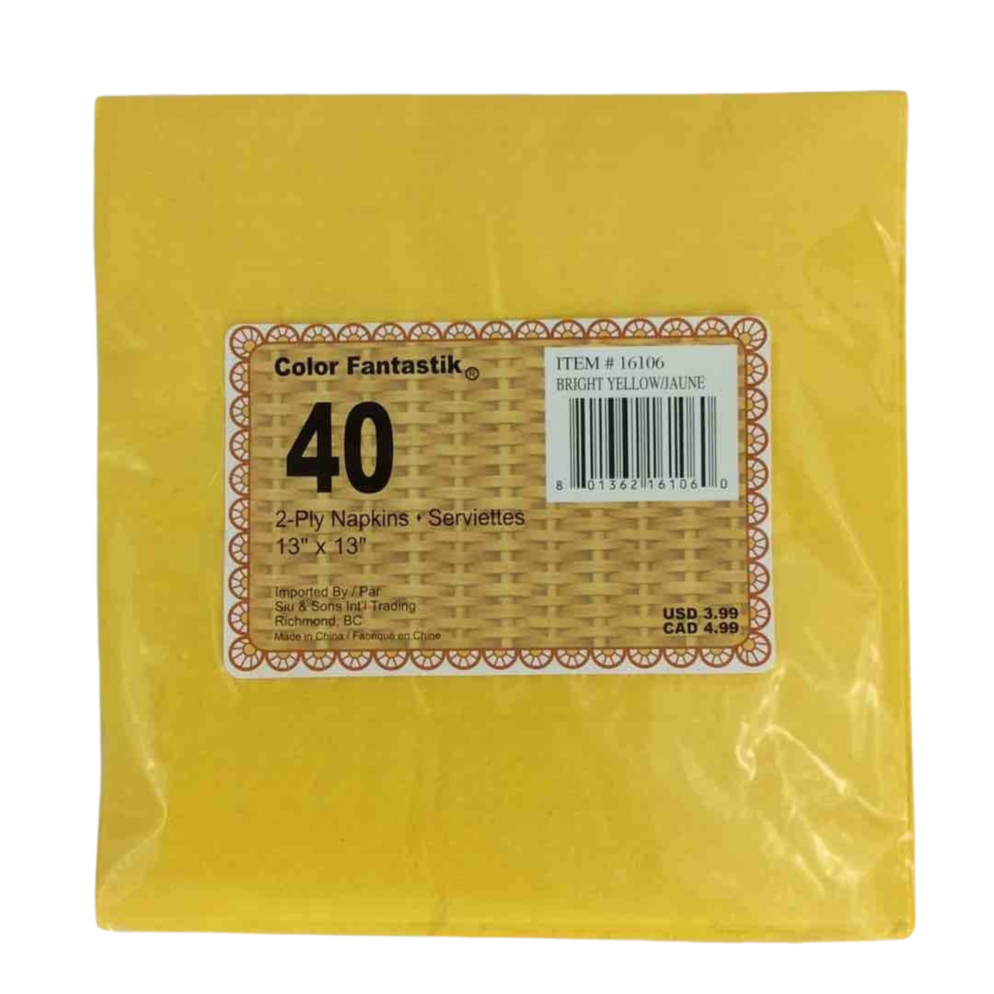 Ensemble de 40 serviettes de table en papier jaune