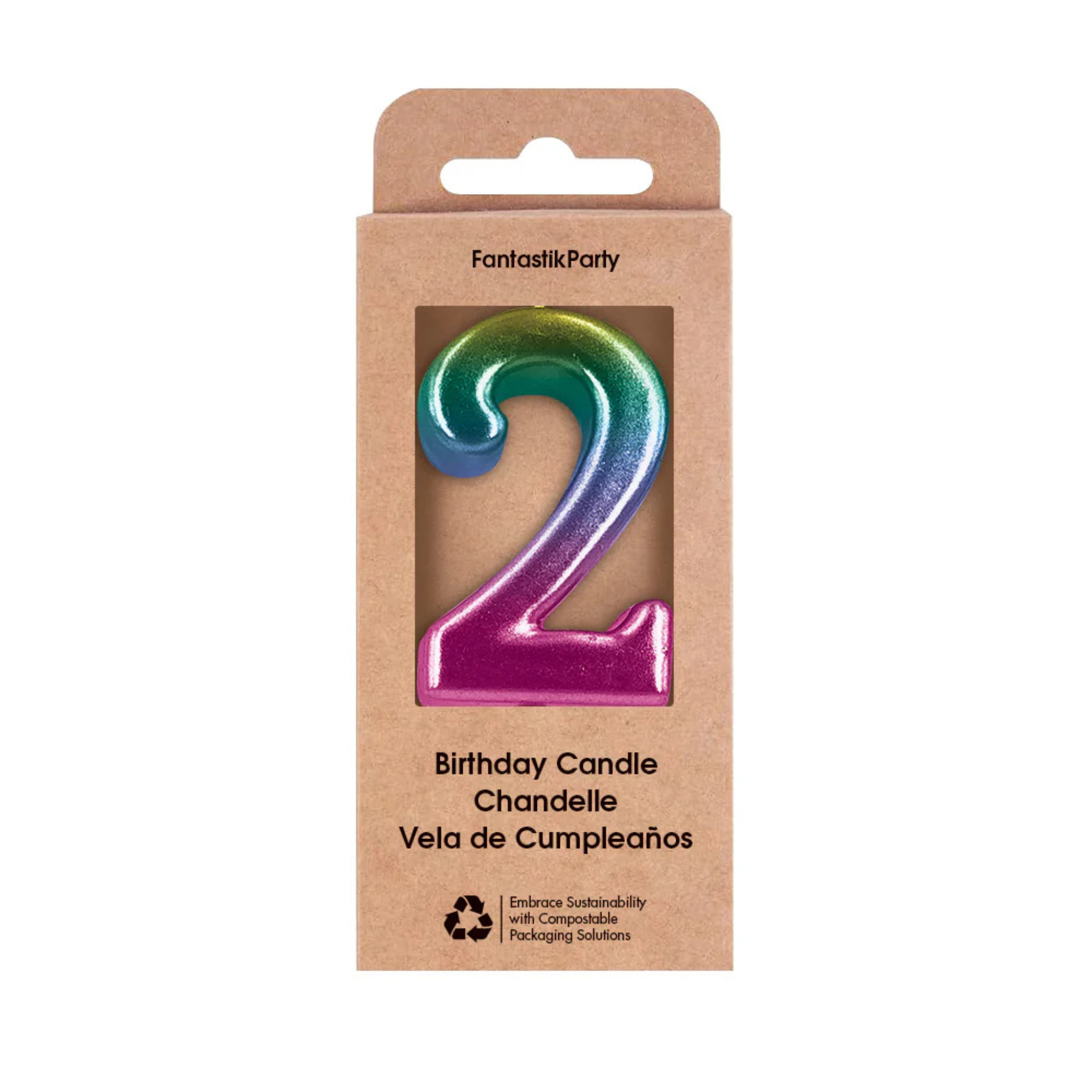 Bougie d'anniversaire métallique ombrée chiffre 2