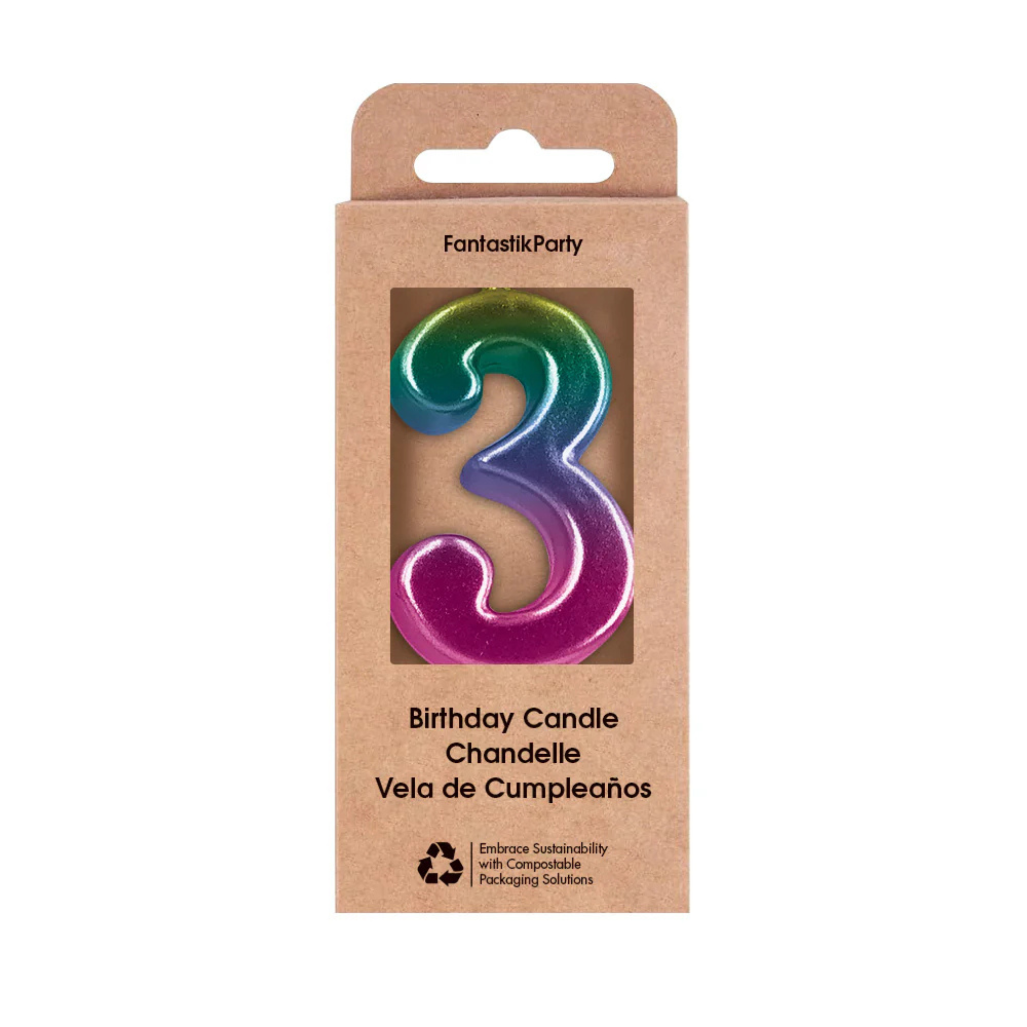 Bougie d'anniversaire métallique ombrée chiffre 3