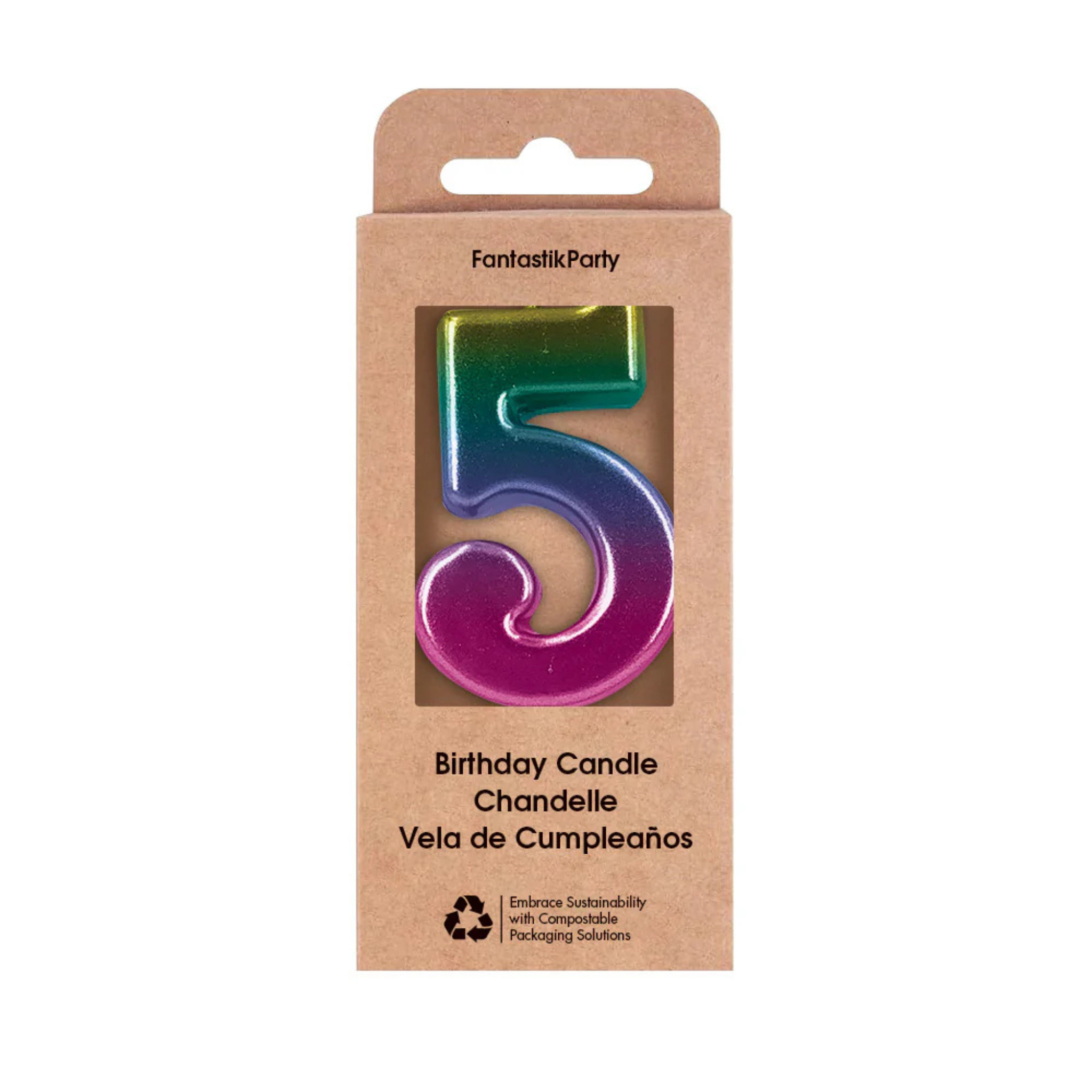 Bougie d'anniversaire métallique ombrée chiffre 5