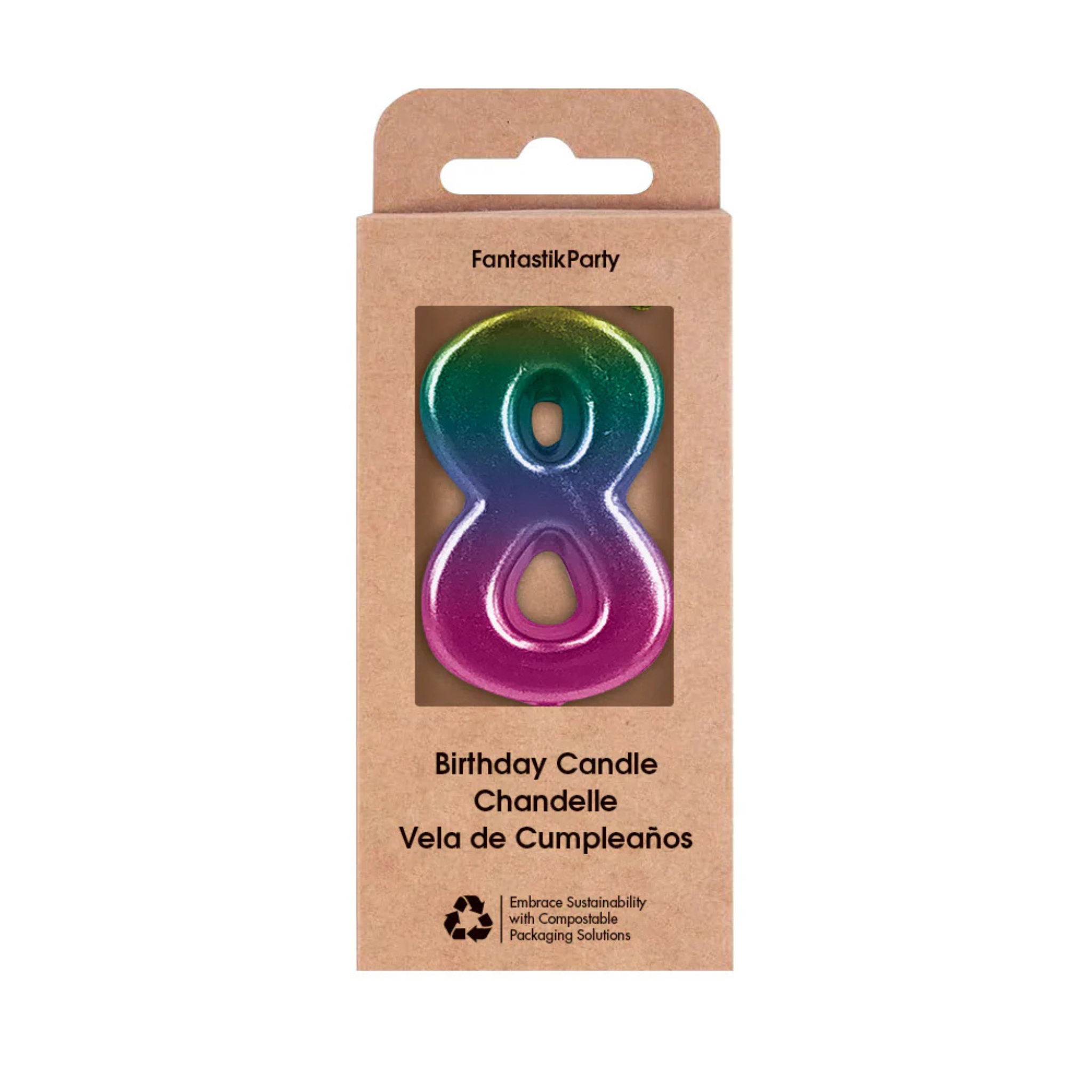 Bougie d'anniversaire métallique ombrée chiffre 8