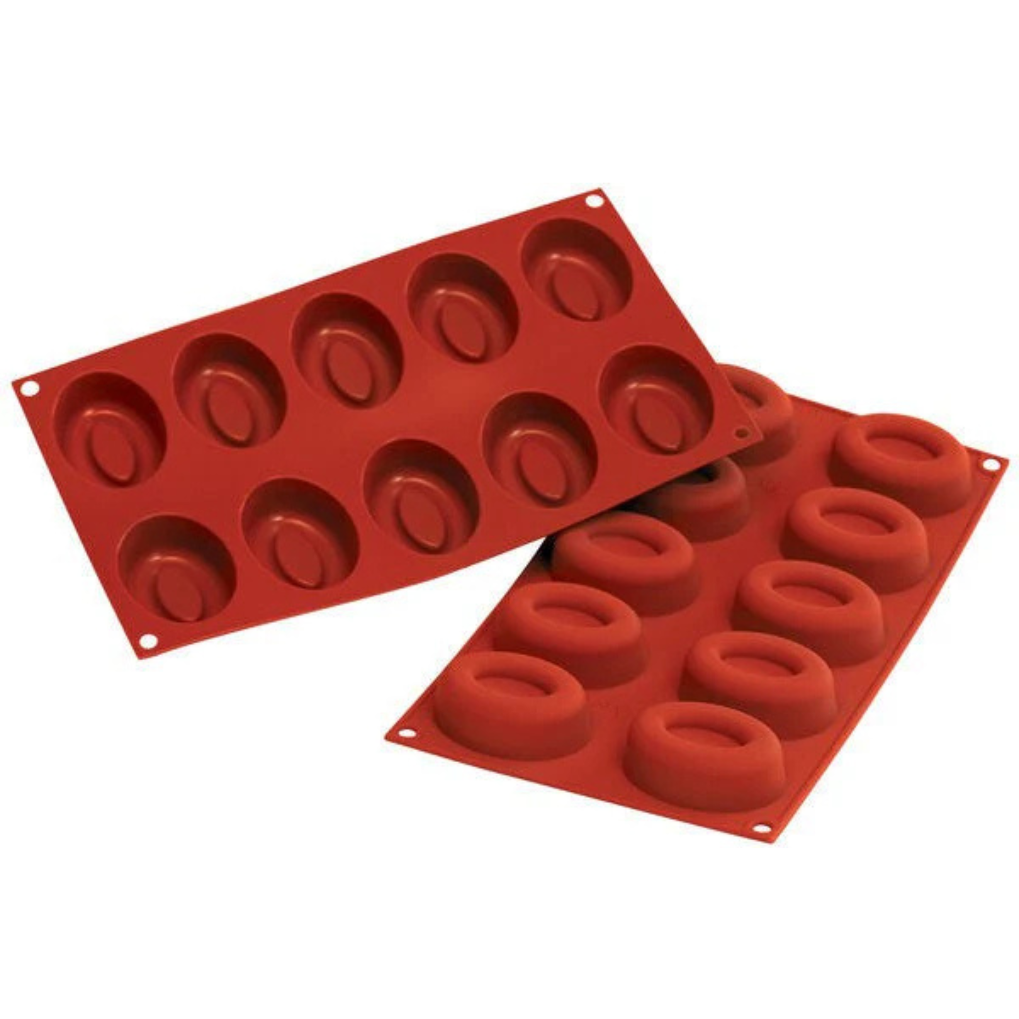 Moule à savarins ovales 10 cavités en silicone 6,6 x 4,8 x 2,3 cm - Silikomart