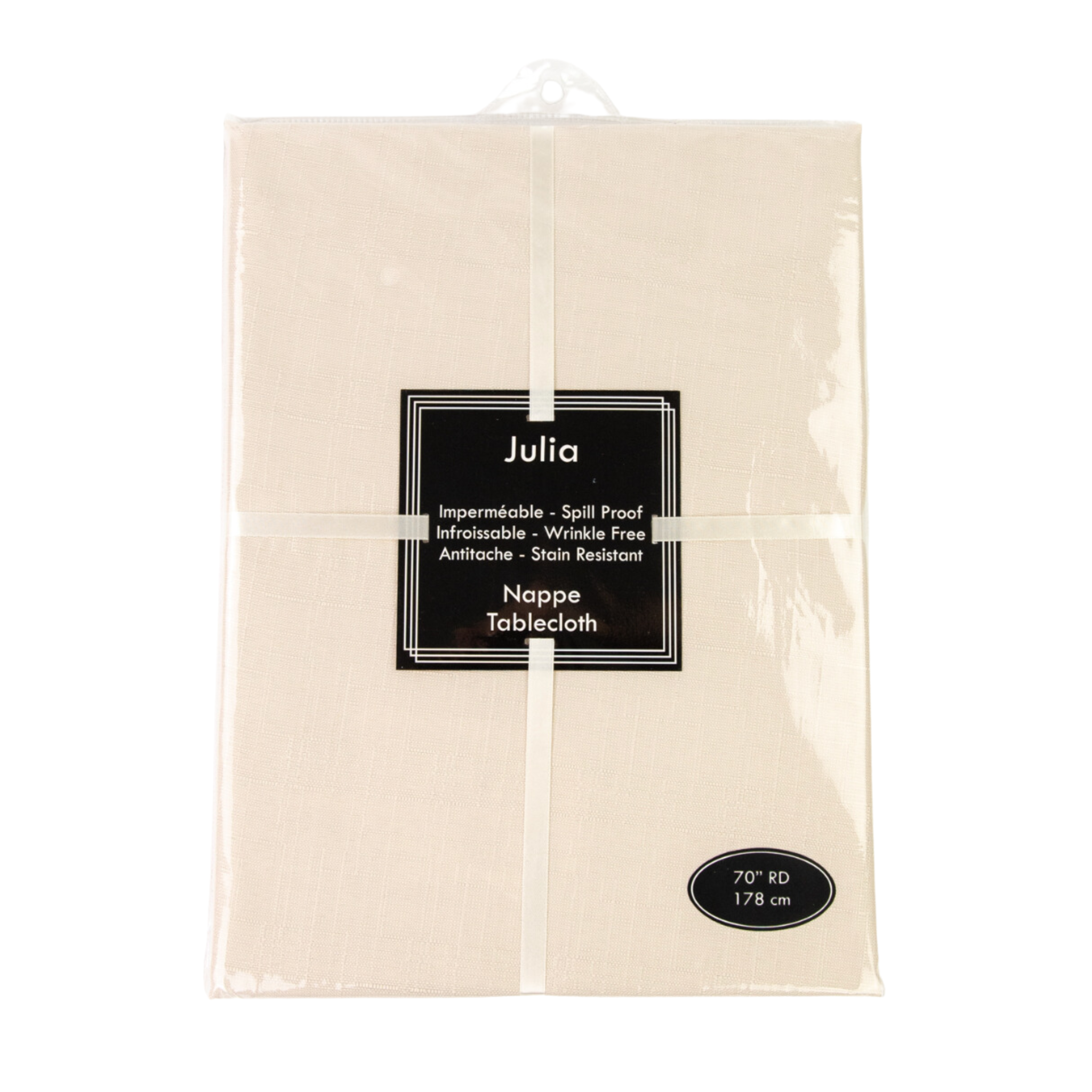 Julia Beige Circular Linen Tablecloth 70"