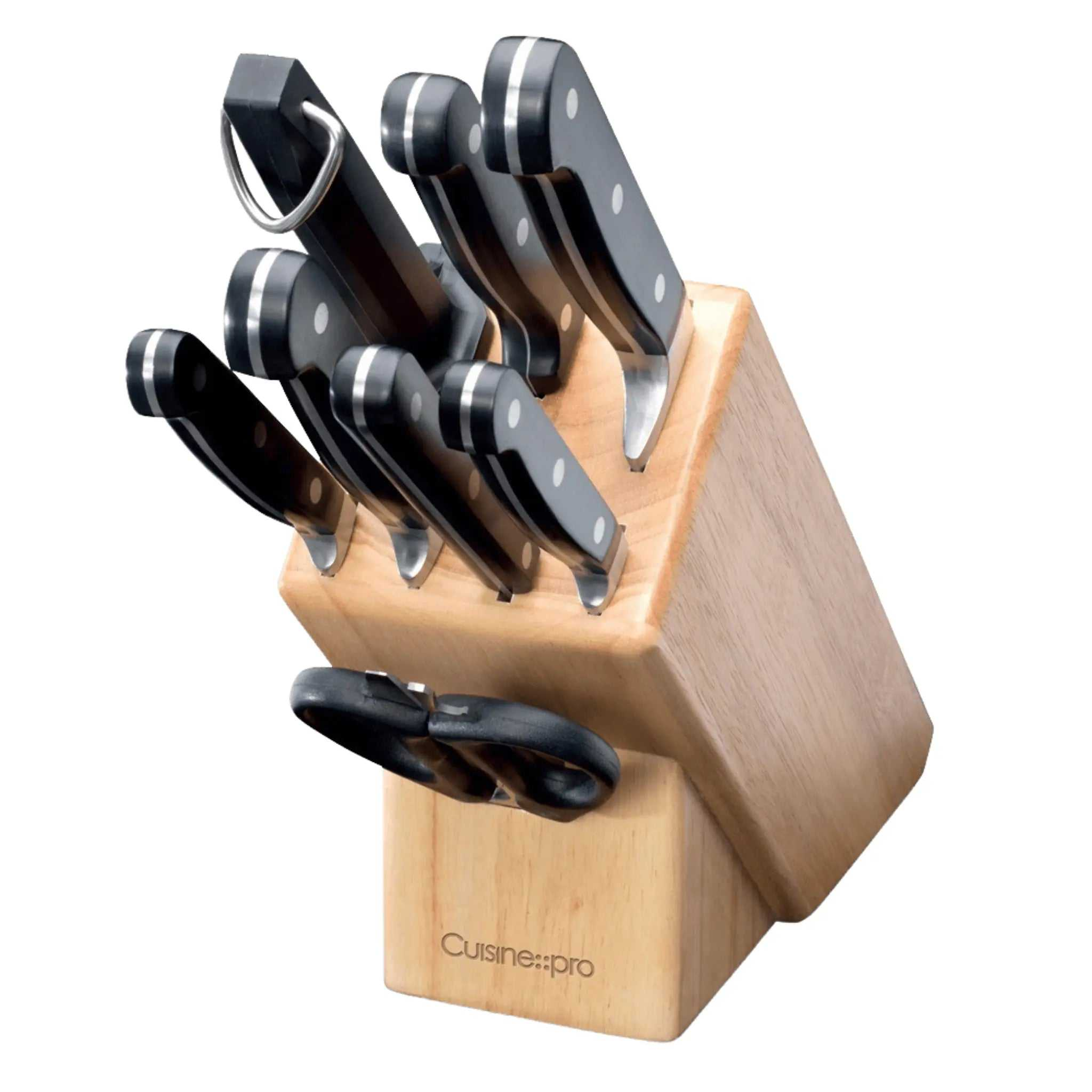 Bloc de couteaux SABRE™ 9 pièces avec lames en acier inoxydable et bloc en bois ergonomique