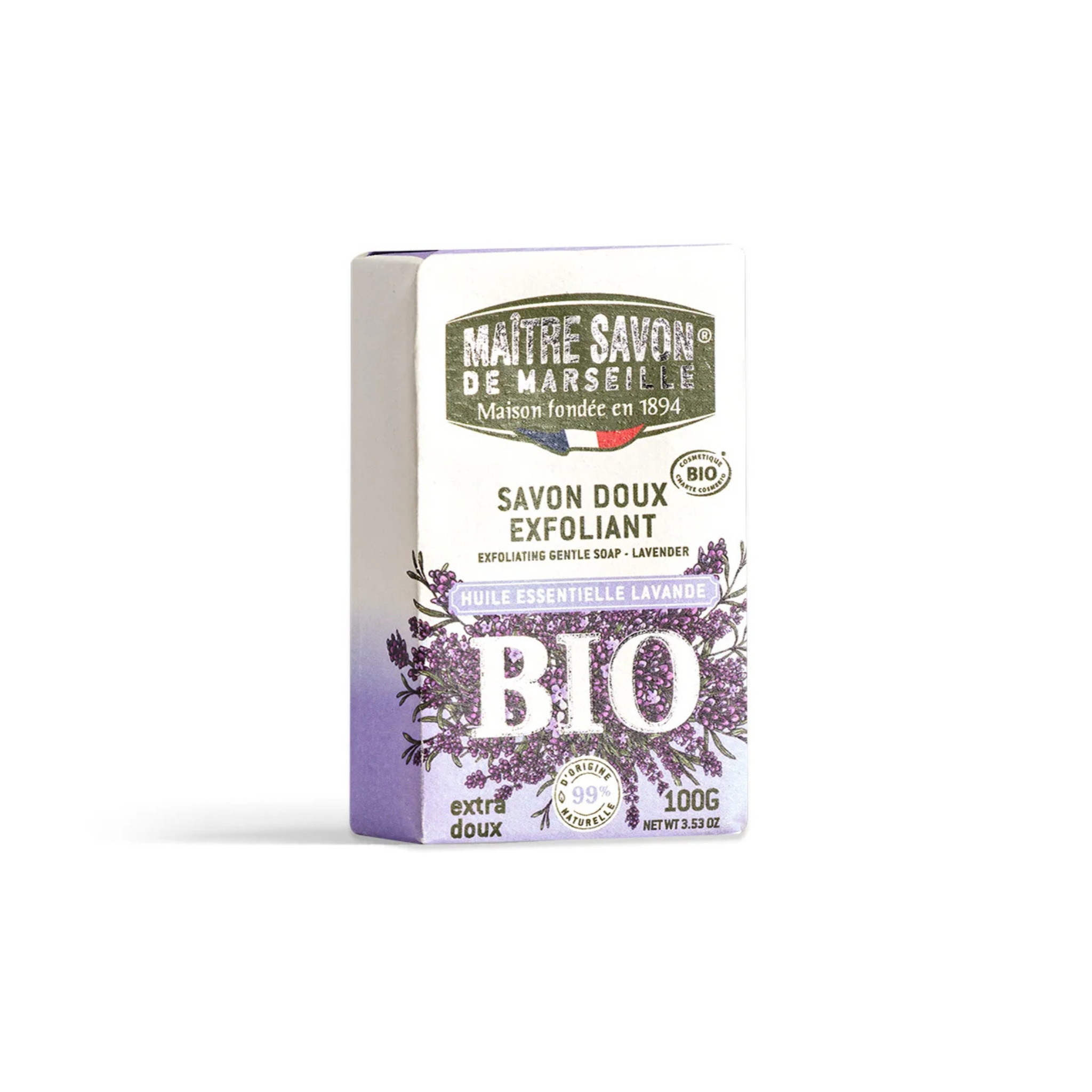 Savon doux exfoliant Lavande Bio 100g - Maître Savon