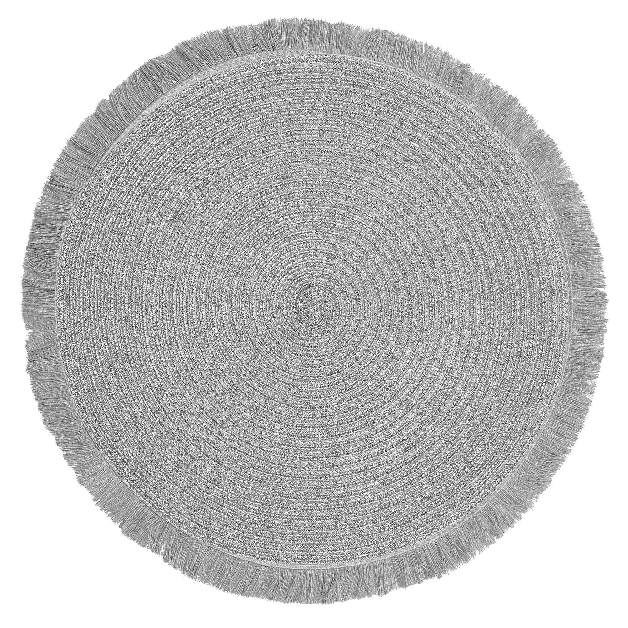 Napperon rond avec franges Gris