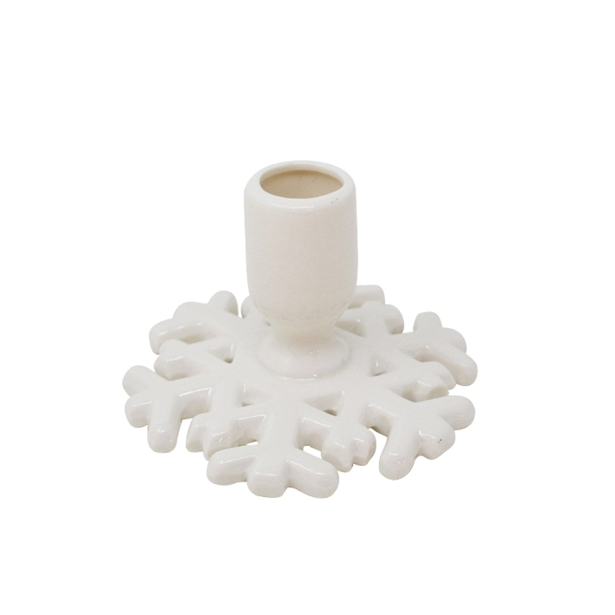 White snowflake-shaped candle holder