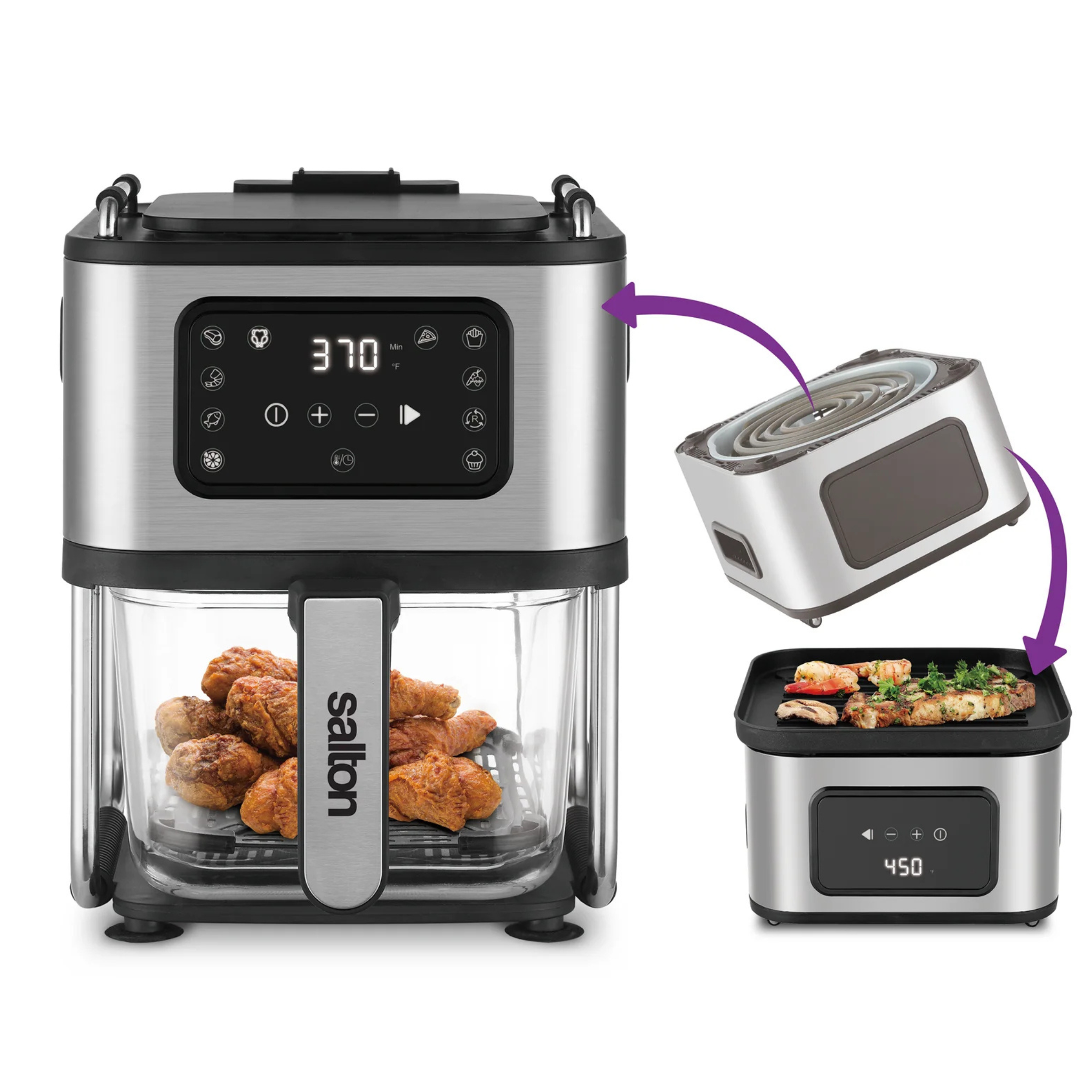 Friteuse à air 3-en-1 avec grill et déshydrateur Flip and Cook 4,6 L – Salton