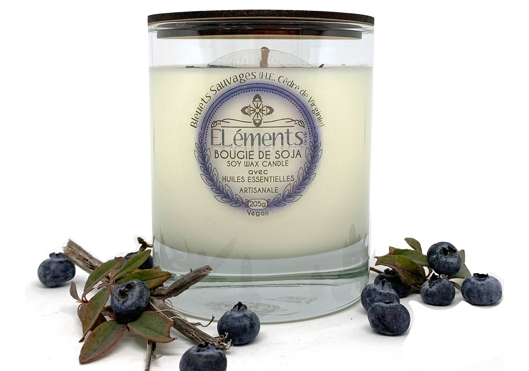 Chandelle de soja Bleuets sauvages 205g - Éléments de vie