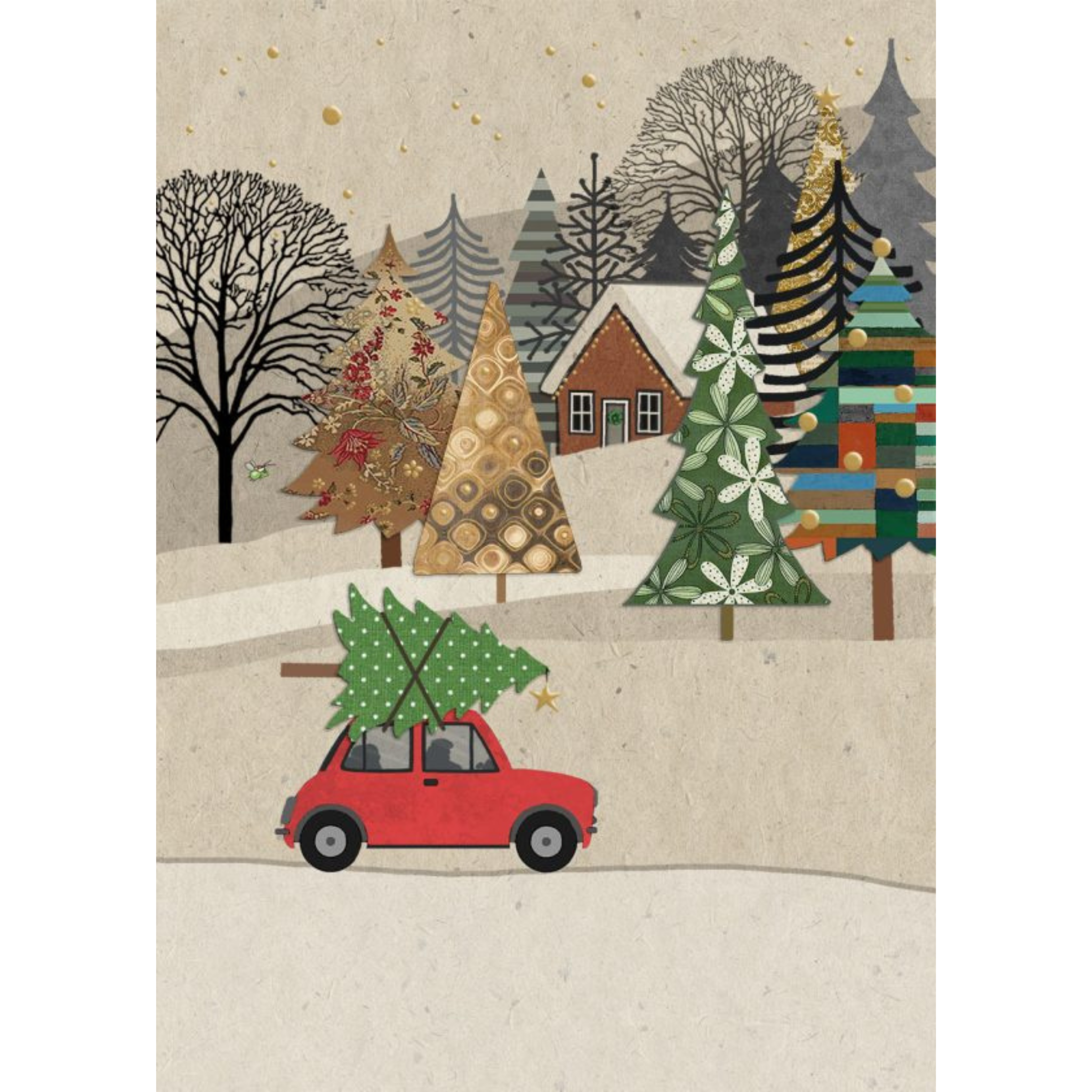 Car with Christmas tree greeting card