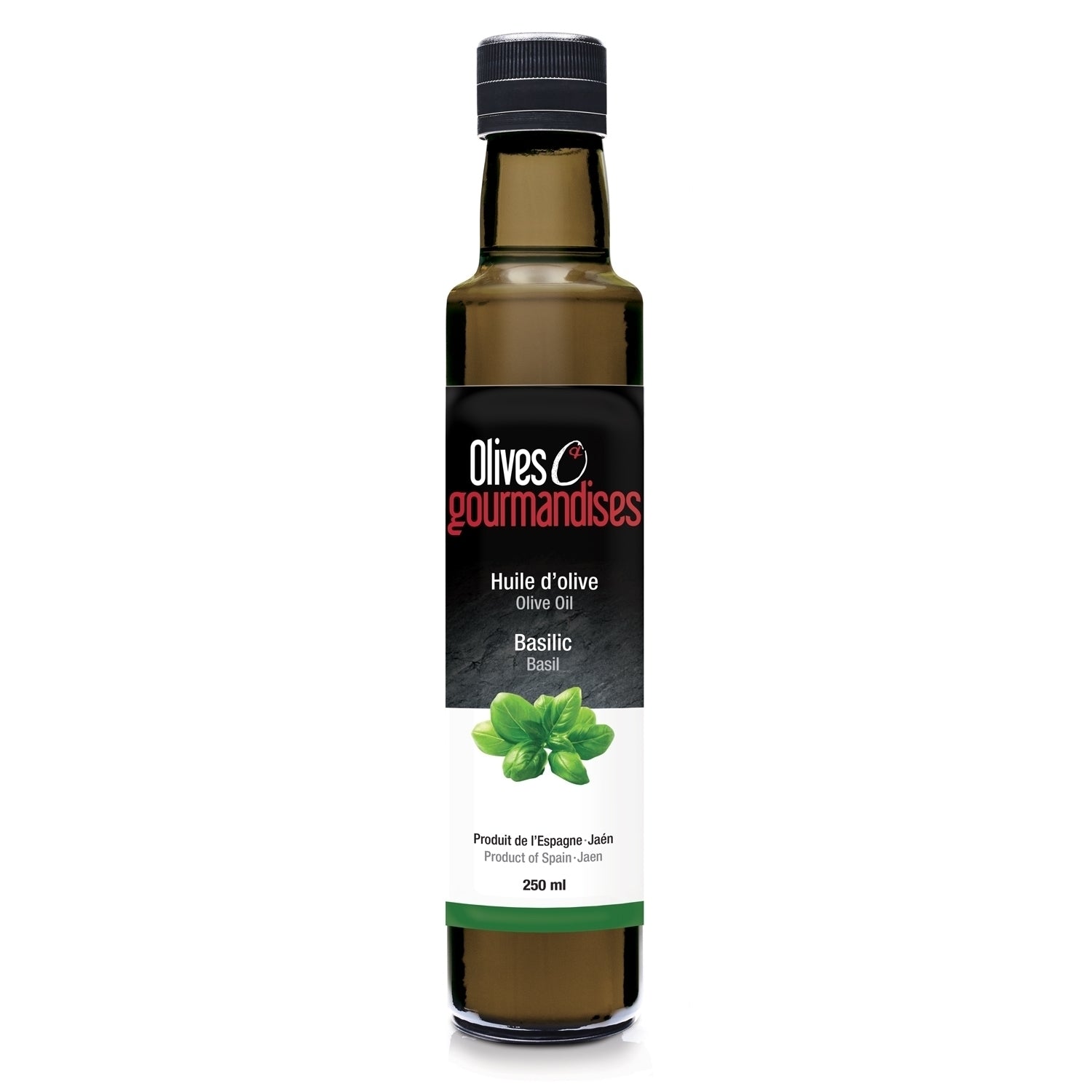 Huile d'olive au basilic Grandeurs variées - Olives & gourmandises