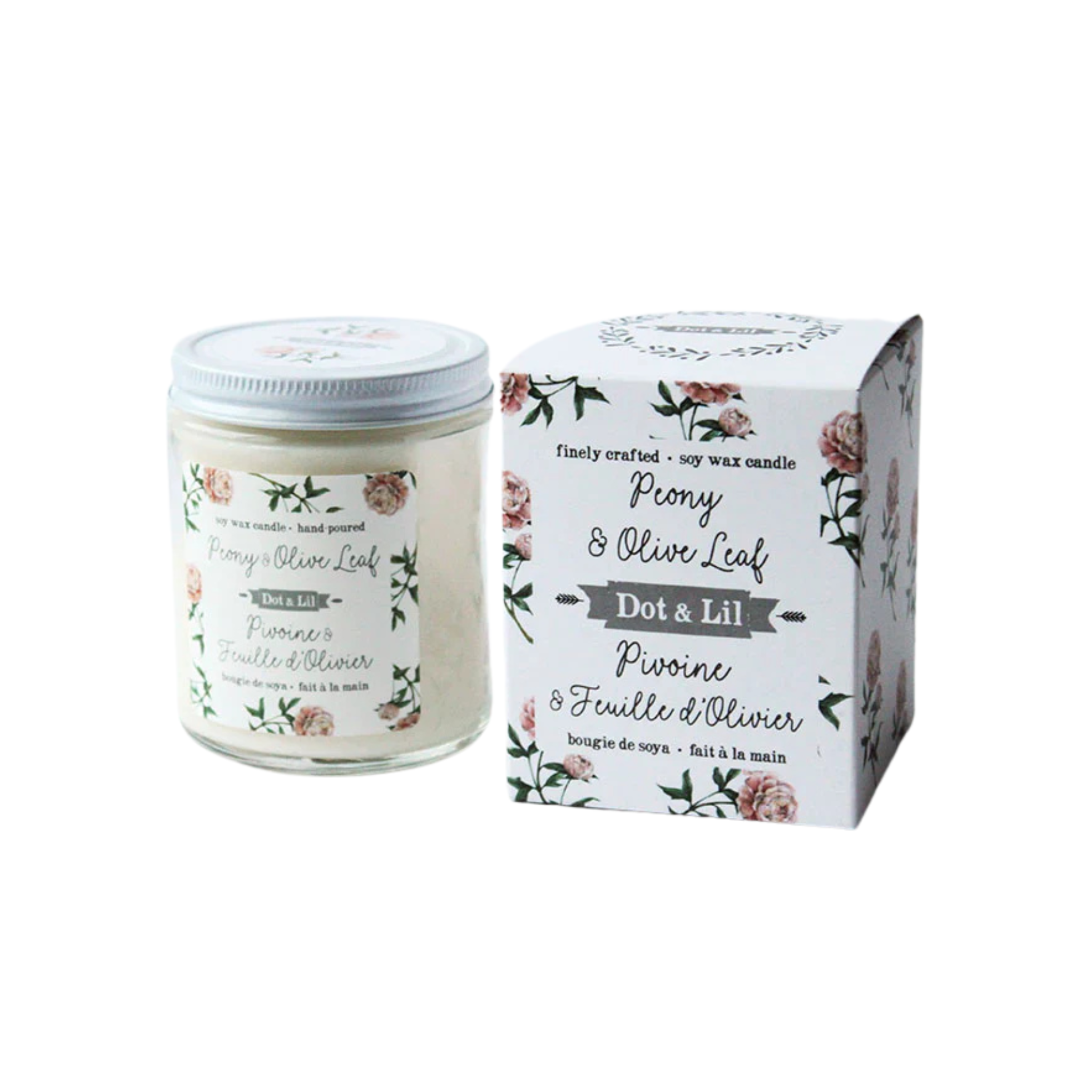 Peony &amp; Olive Leaf Soy Candle 205g - Dot &amp; Lil