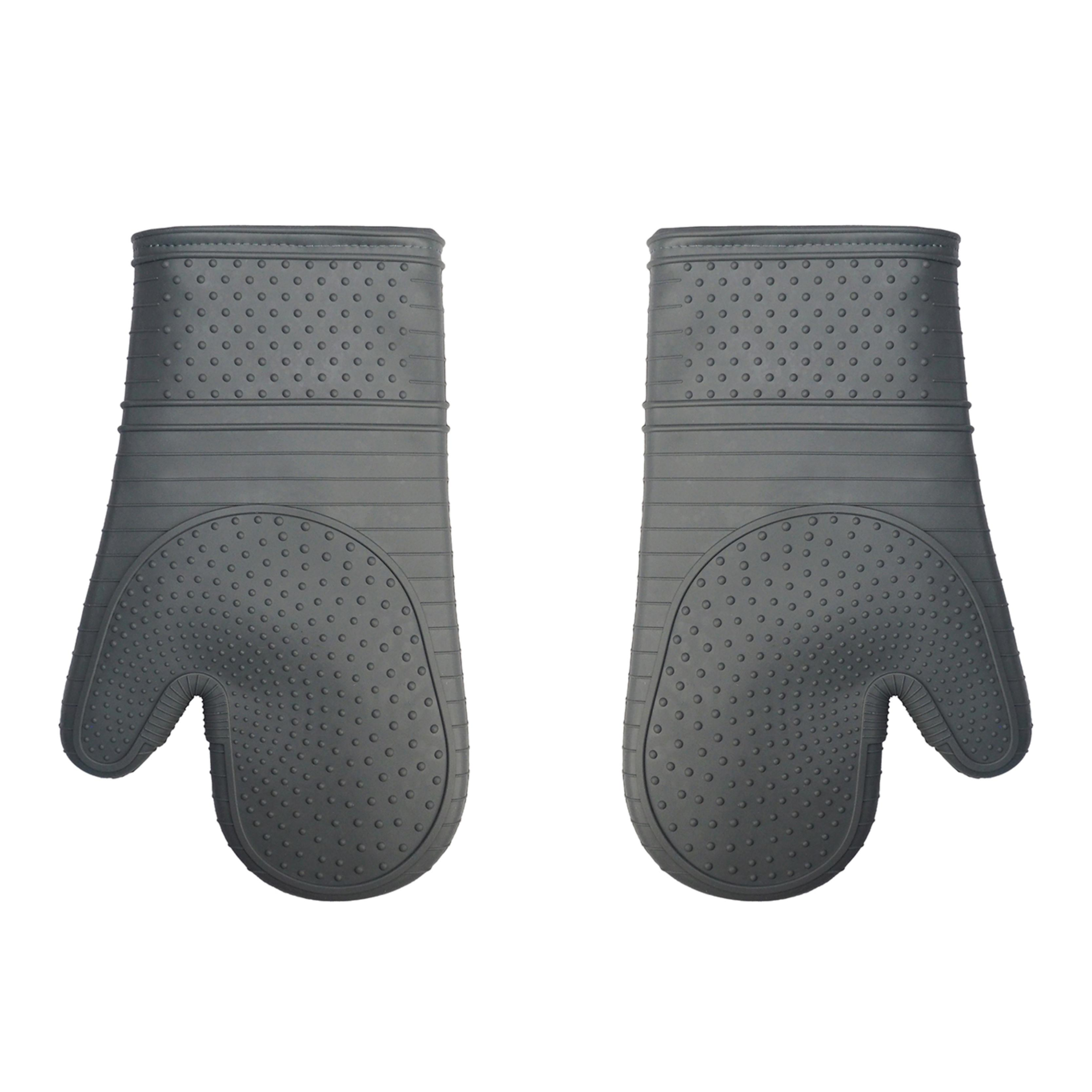 Set of 2 Grey Silicone Oven Mitts