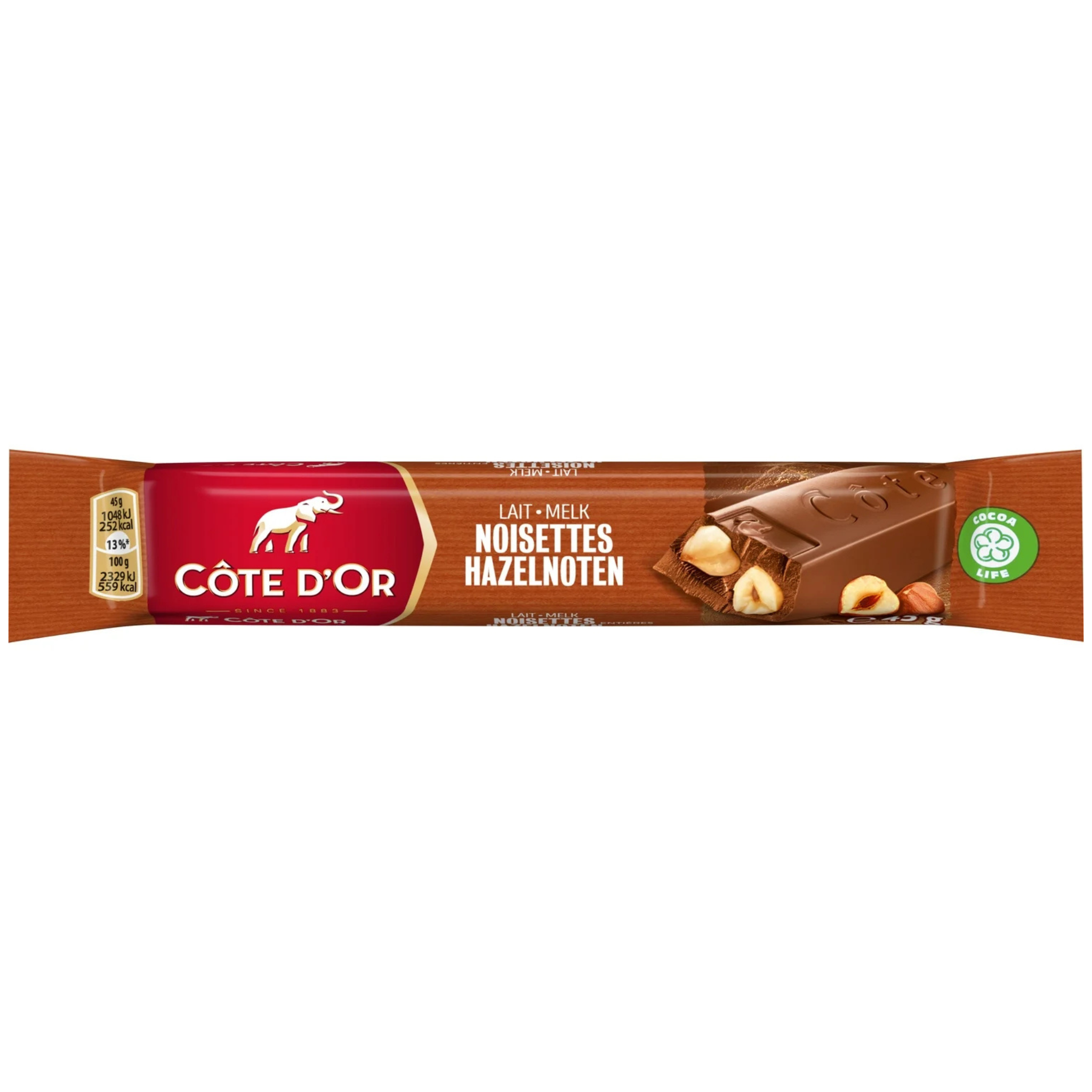 Barre de chocolat au lait avec noisettes 45g - Côte d'Or