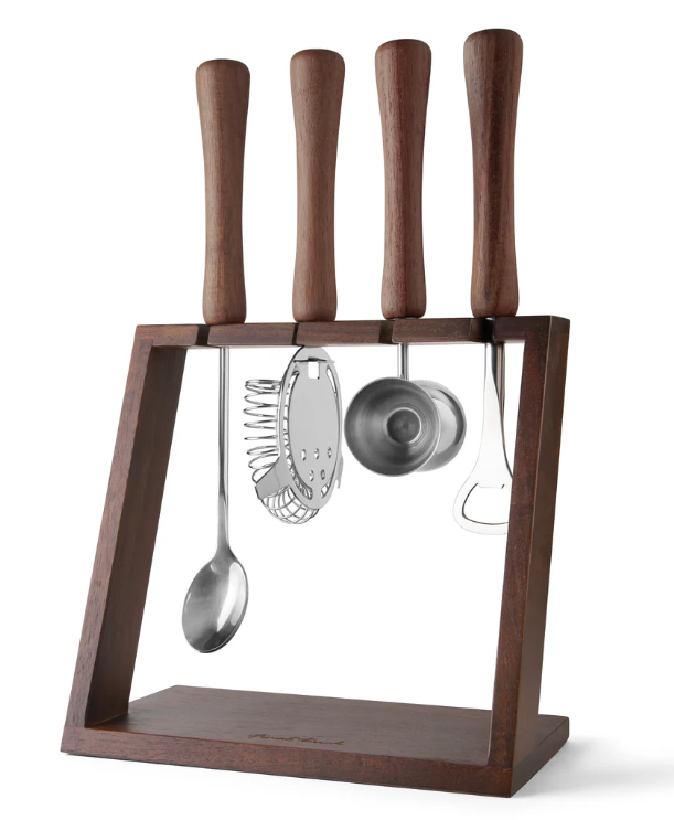 Ensemble d’accessoires à cocktail avec manches en bois 5 pièces