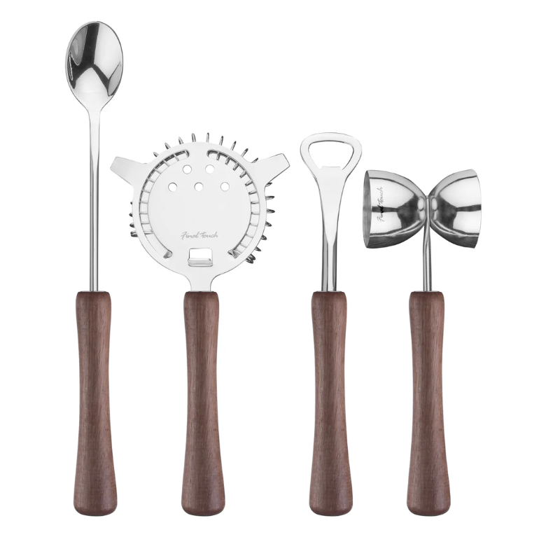 Ensemble d’accessoires à cocktail avec manches en bois 5 pièces