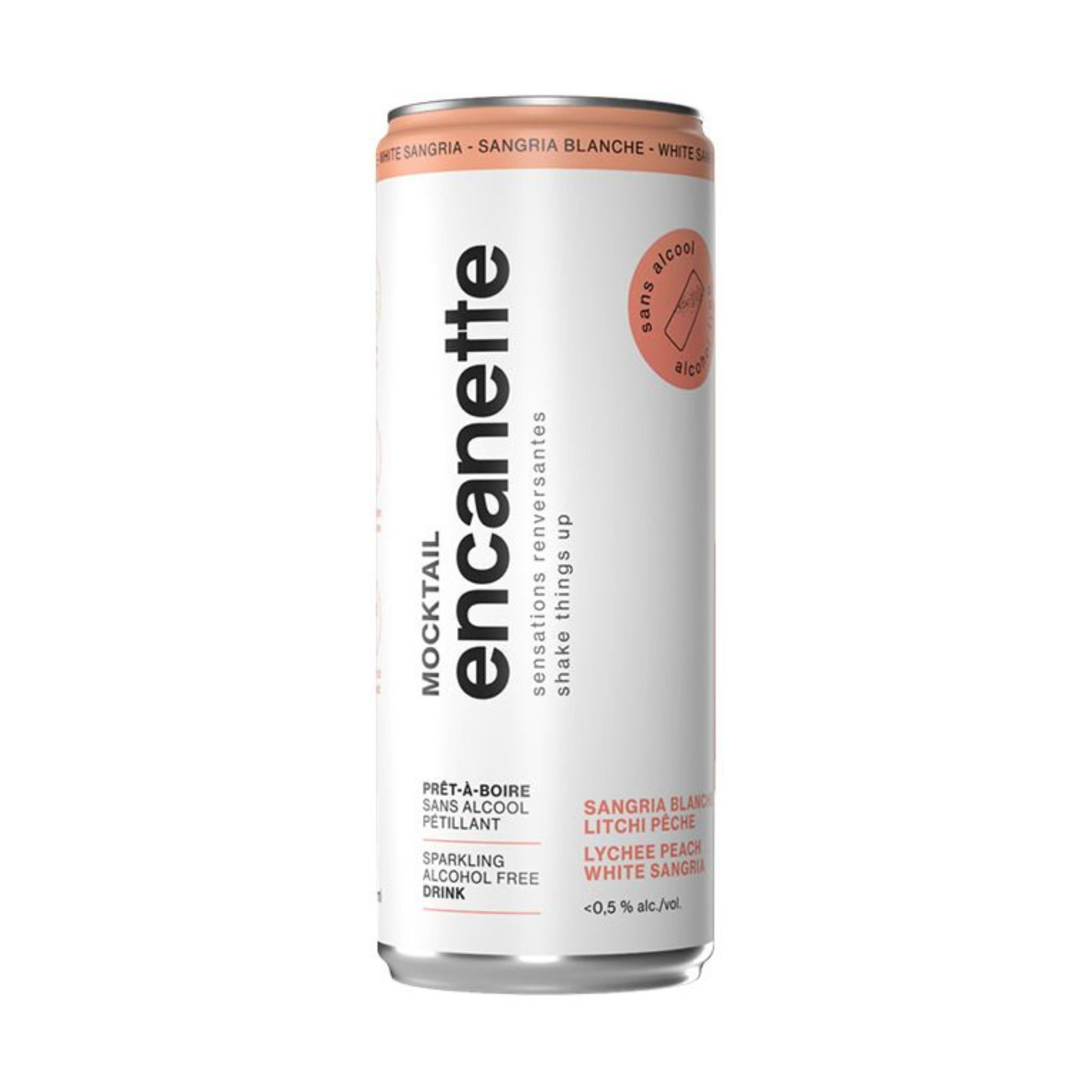 Sparkling non-alcoholic mocktail White peach-lychee sangria 250ml - can