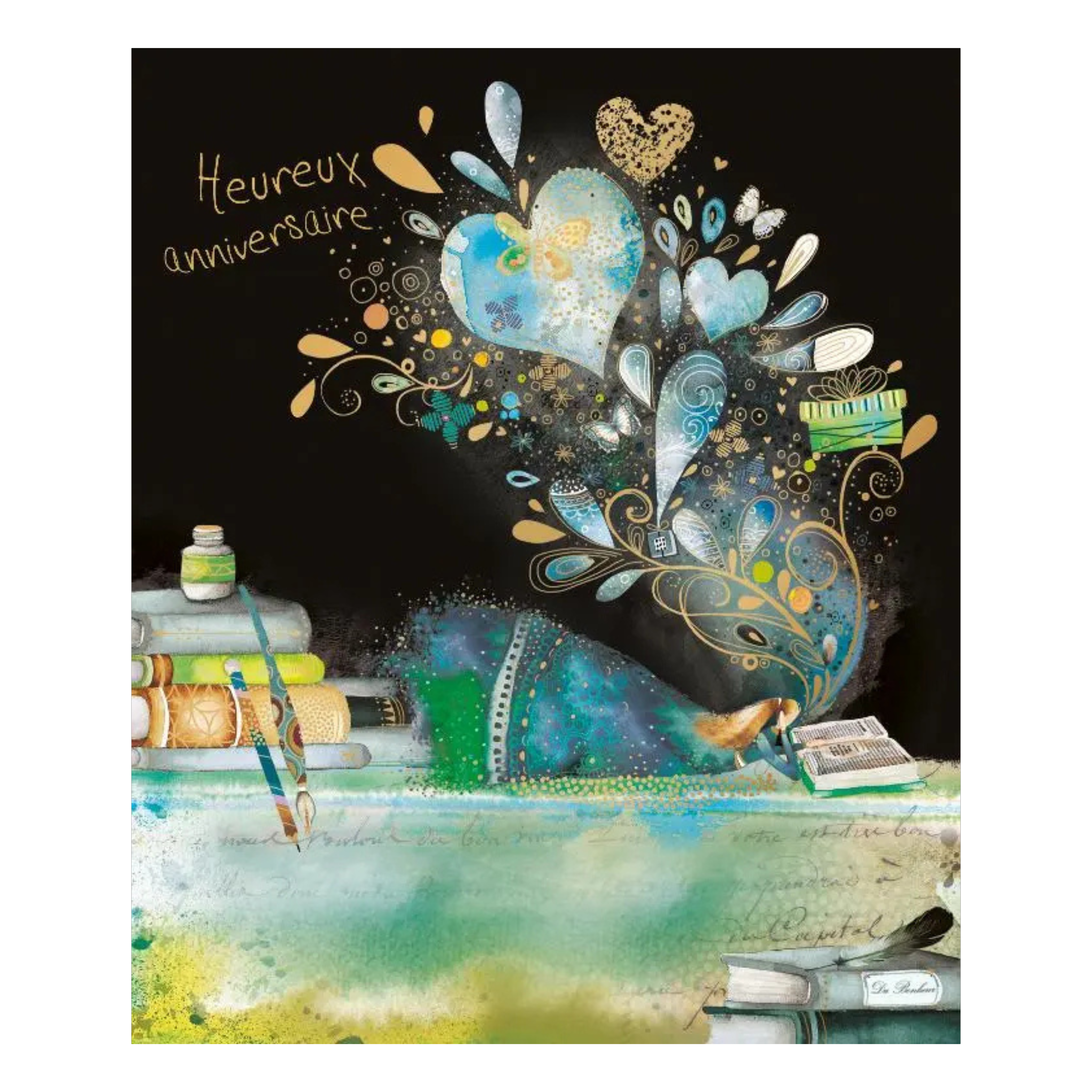 "Happy Birthday" Books &amp; Dreams 5x6 Greeting Card