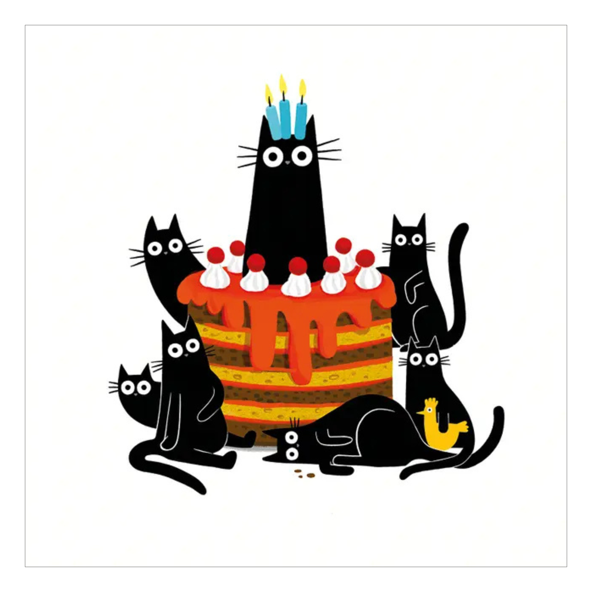 Cats and Birthday Cake Card 5.5x5.5