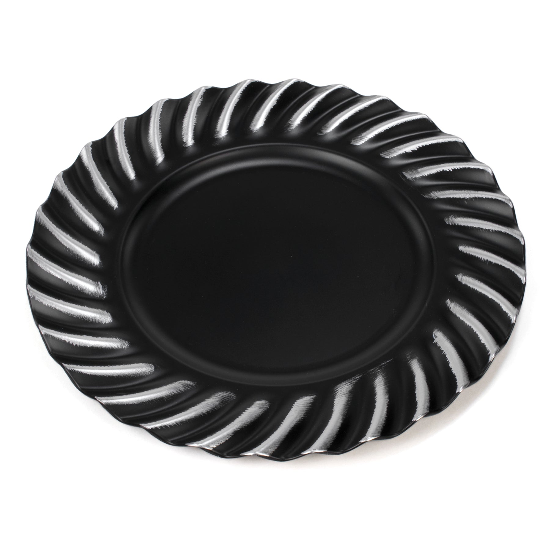 Assiette Noire avec bord ondulé argent