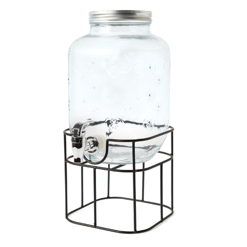 Distributeur de boisson en verre 4 L avec support en métal