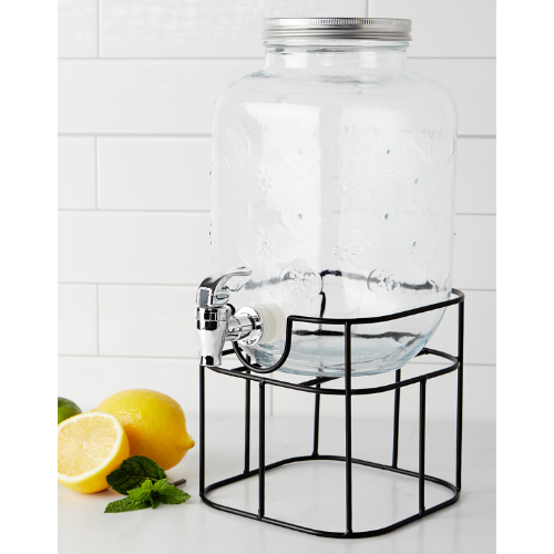 Distributeur de boisson en verre 4 L avec support en métal