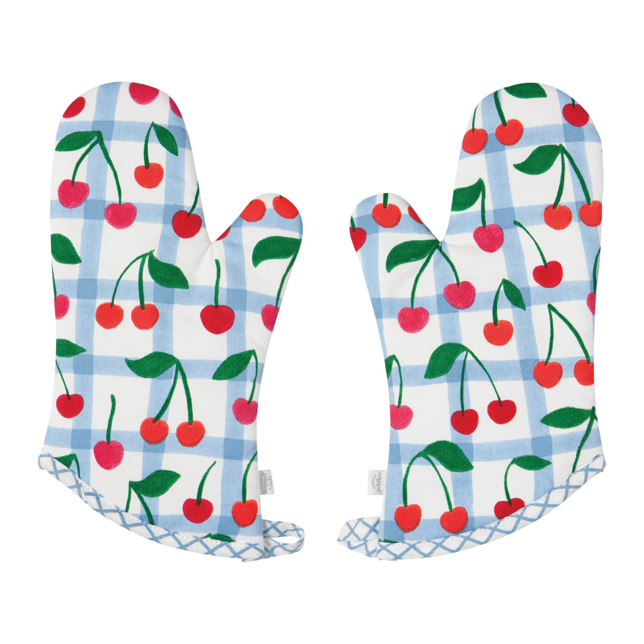 Ensemble de 2 gants de cuisine à rayures Bleu et Blanc avec motif Cerises - Danica