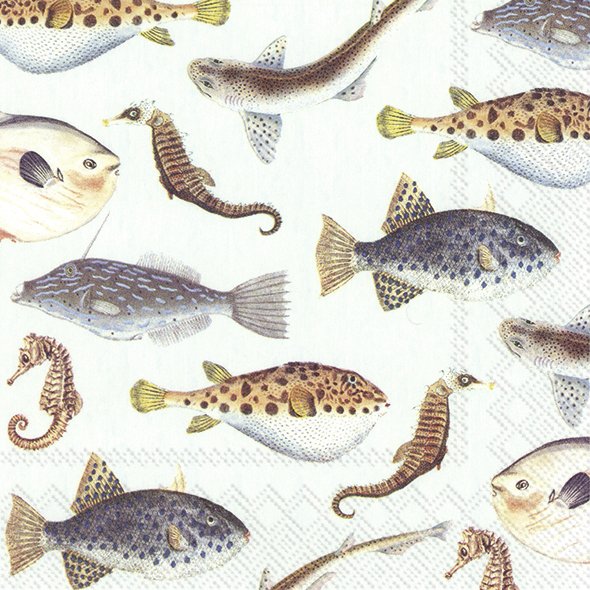 Ensemble de 20 serviettes de table en papier Poissons de la mer