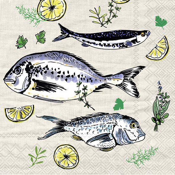 Ensemble de 20 serviettes de table en papier Love fish