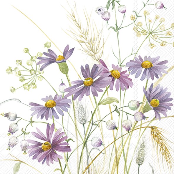 Ensemble de 20 serviettes de table en papier Fleurs mauves